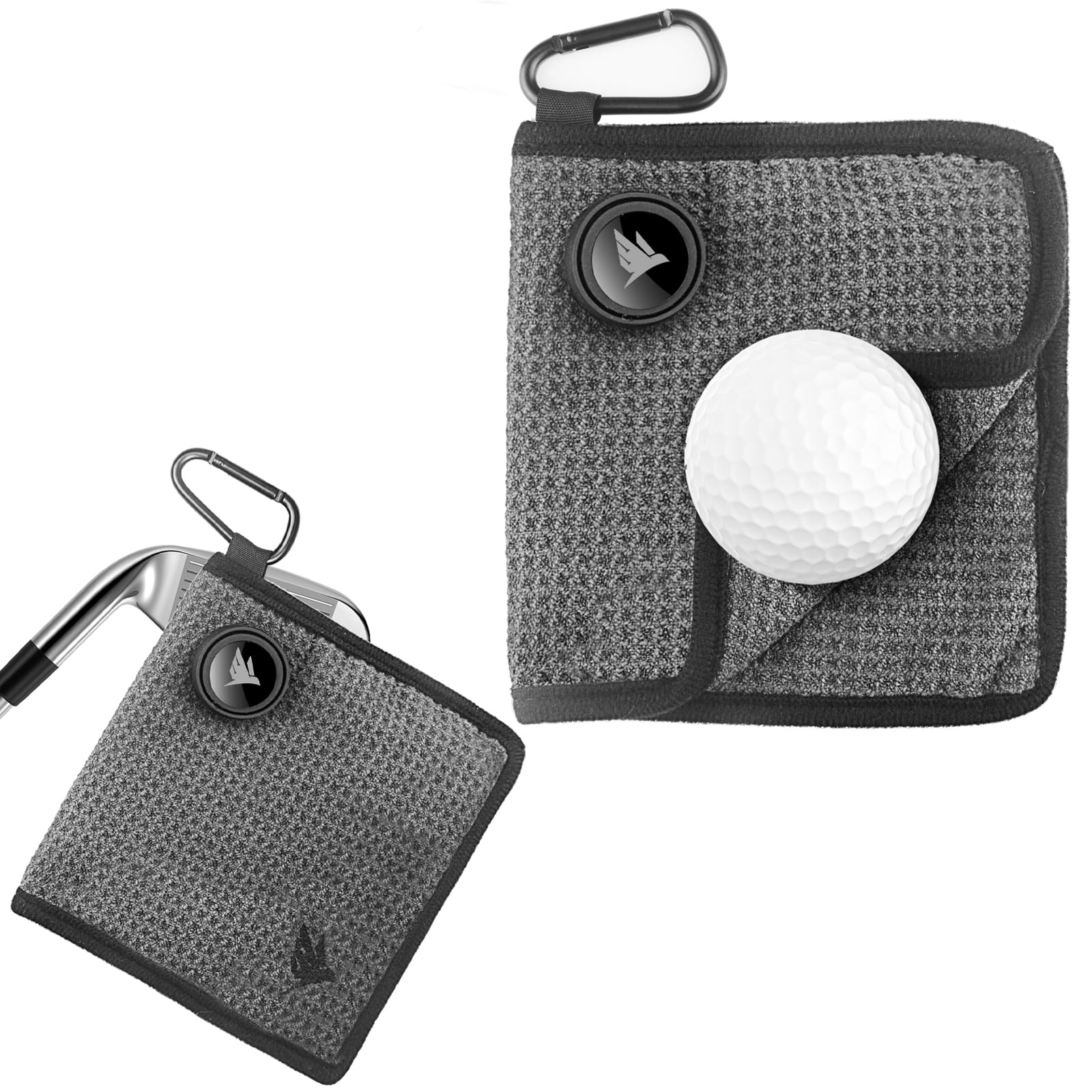 SWIFTEE Golf Ball Pouch Towel with Magnet, Ball Marker and Wet/Dry Liner (Grey)
