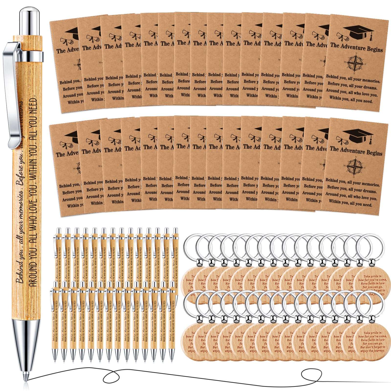 Resurhang 90 Pcs Christmas Graduation Gifts Bulk Inspirational Pocket Kraft Notebooks and Ballpoint Pens with Wooden Keychains for Senior 2026 College