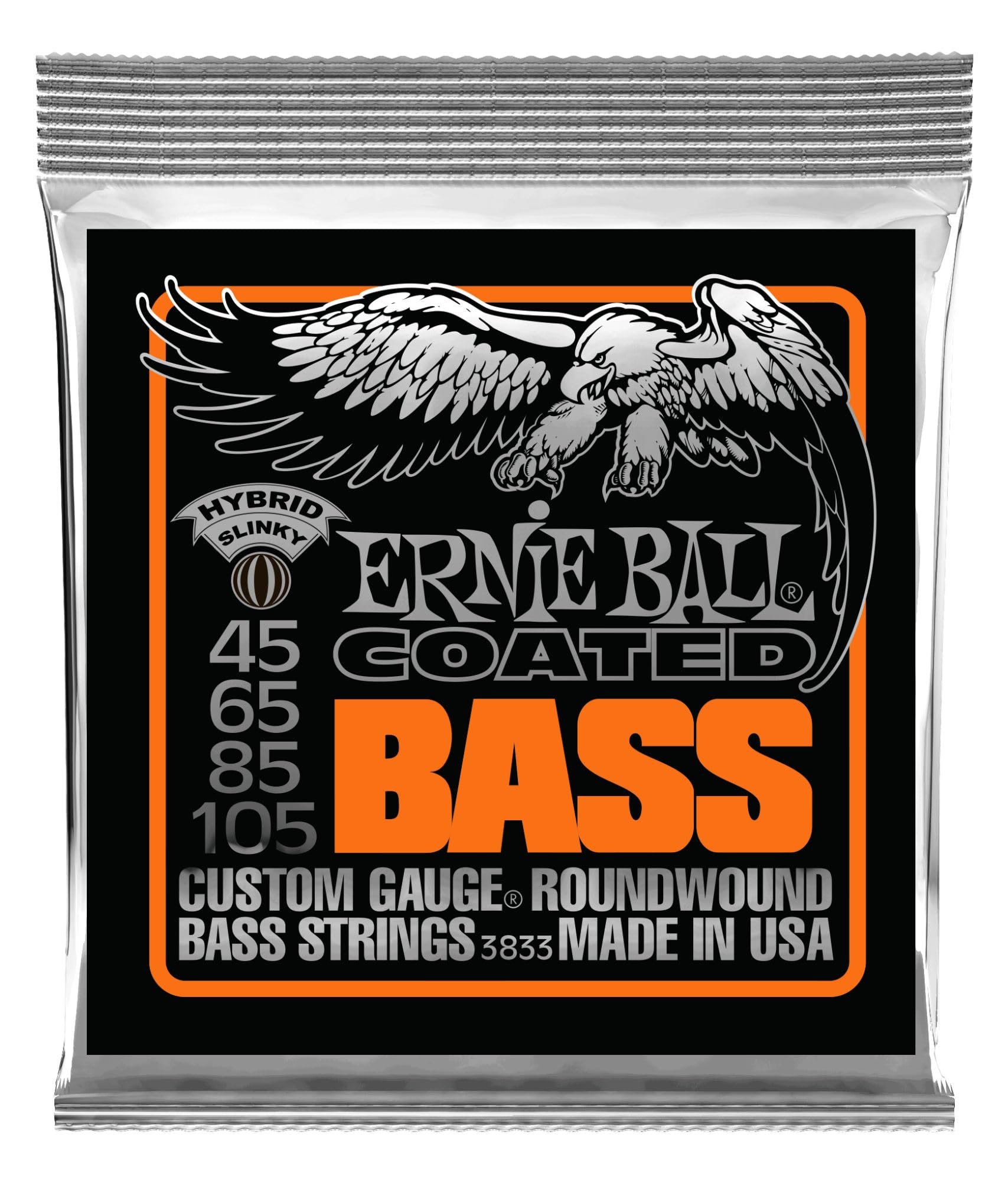 Ernie Ball, Hybrid Slinky Coated, P03833, Corde per basso elettrico, diametro 45-105