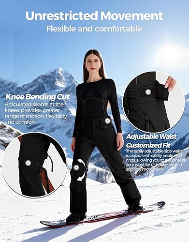 Miniatura 4 de Wantdo Pantalones de esquí impermeables con aislamiento de montaña para mujer, pantalones cargo para invierno y exteriores