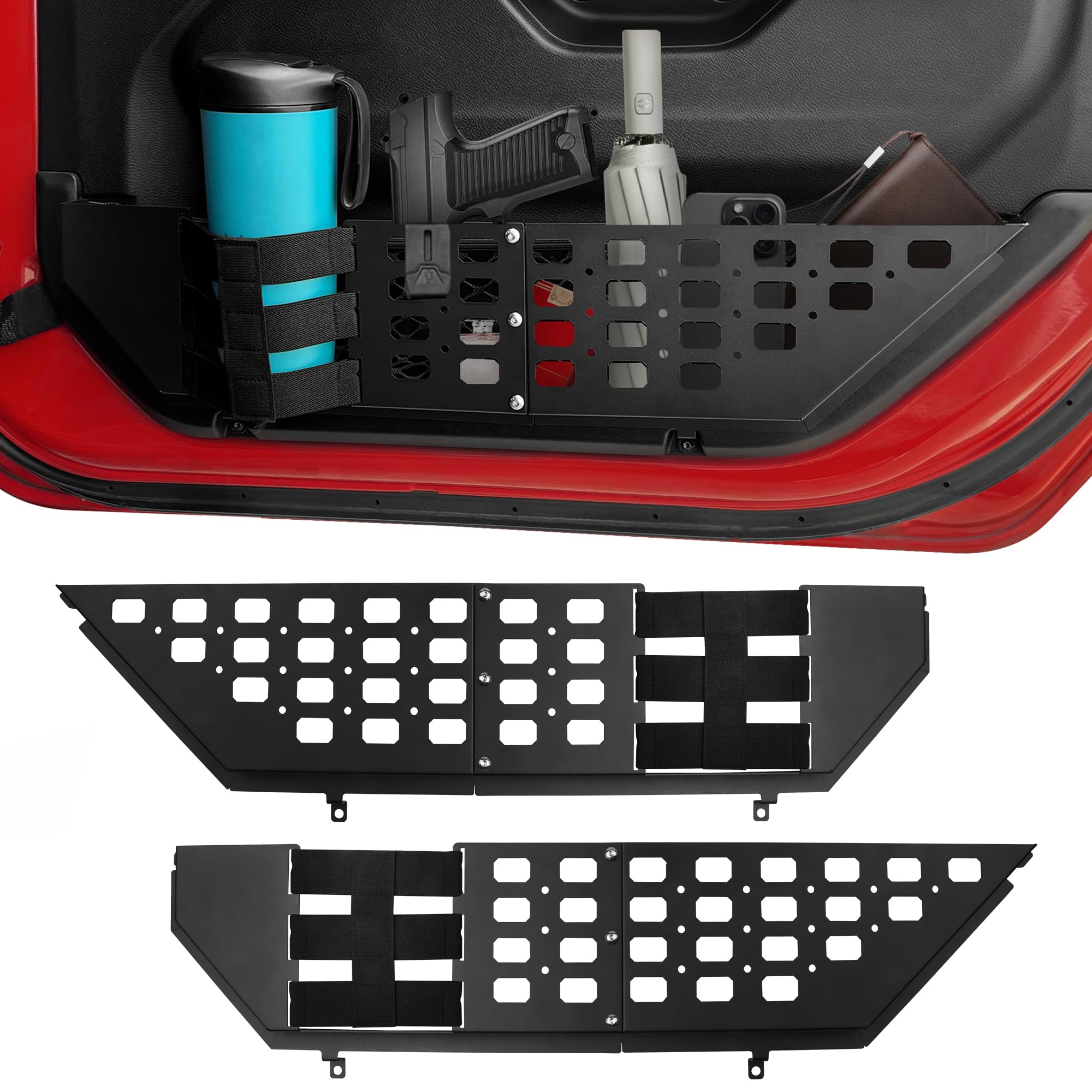 sukemichi Front Door Pockets with Cup Holders For Jeep Wrangler Accessories JL 4XE Gladiator JT, Metal Storage Organizer-Replacement Original Factory