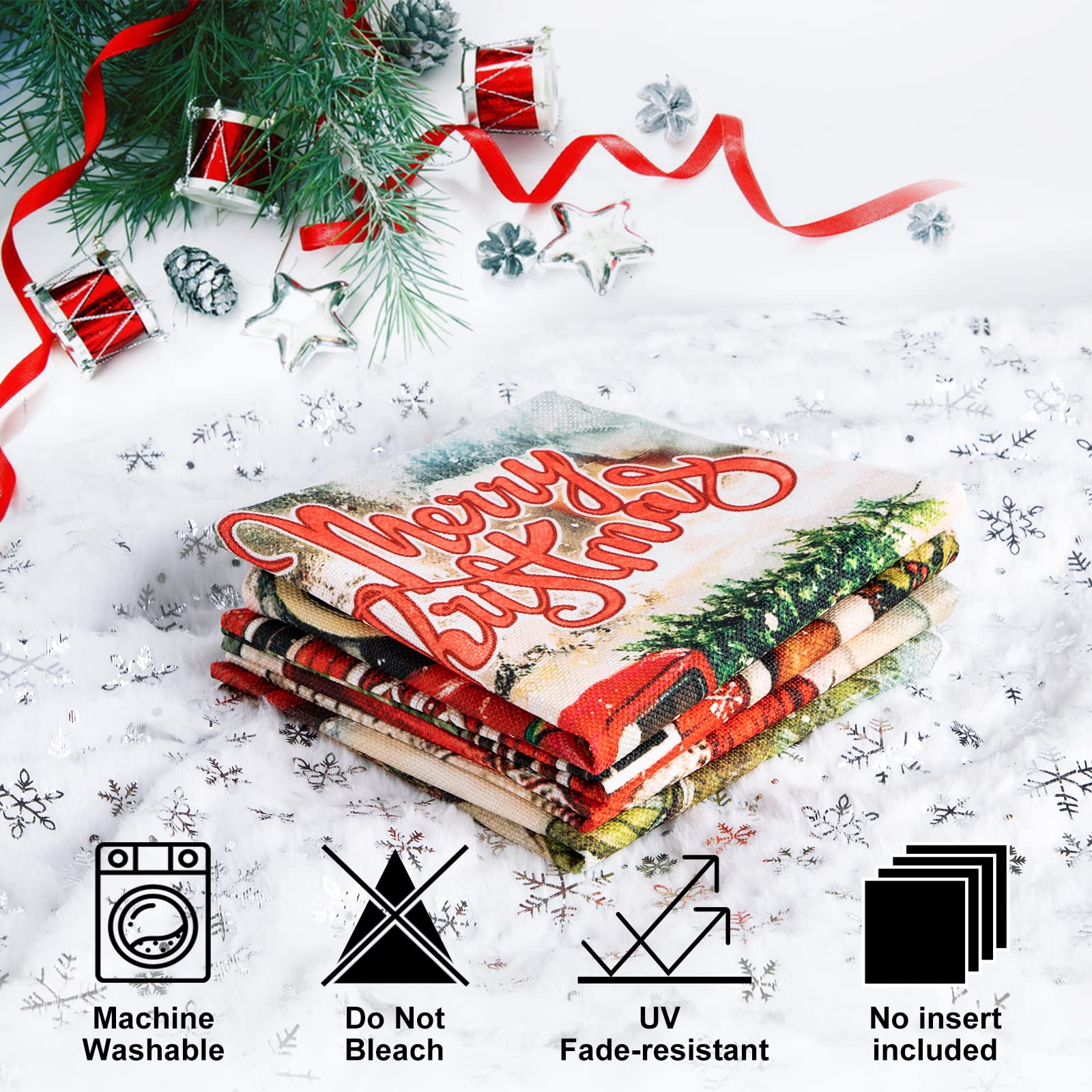 Lanpn Set di 4 federe per cuscino natalizio, 24 x 24 cm, motivo: Babbo Natale, pupazzo di neve, acquerello, decorazioni per feste, 24 x 24 cm, per interni ed esterni, casa e stanza