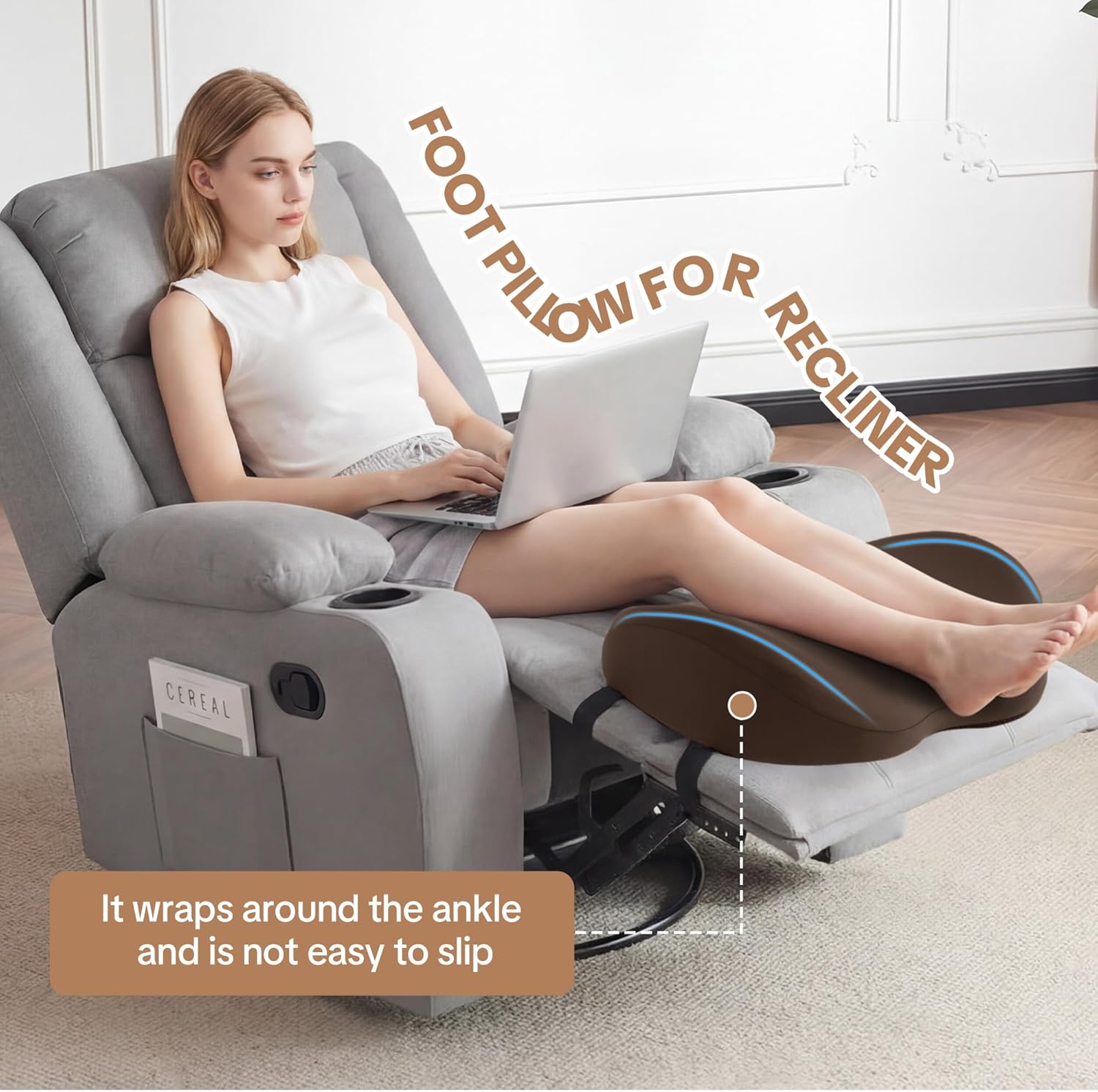 ROYALAY Recliner Foot Rest Cushion with Adjustable Strap, Memory Foam Recliner Leg Rest Pillow, Breathable Foot Pillow with Removable Cover, Recliners Accessories