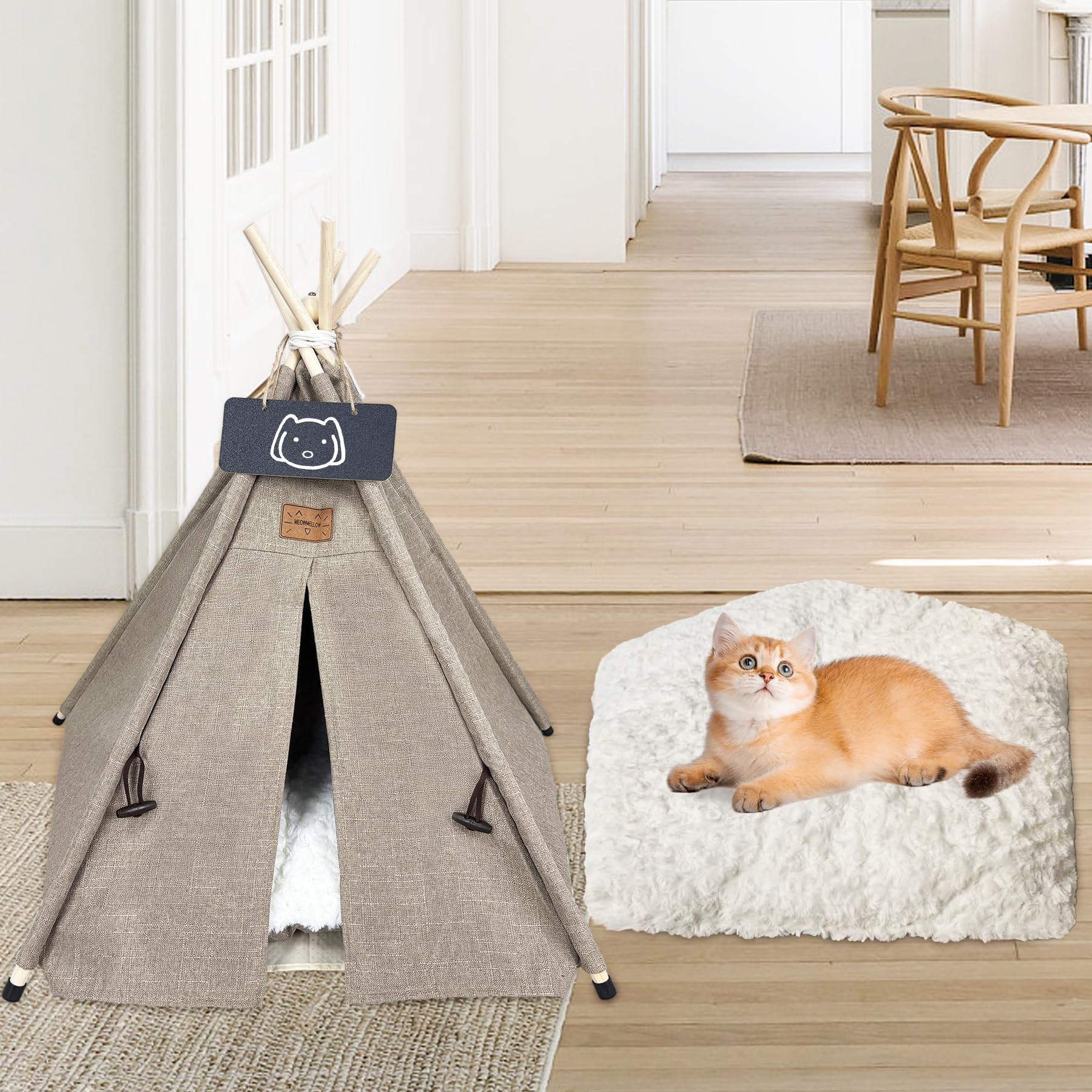 Namiot dla psów tipi z grubą poduszką, legowisko dla kota/psa, zdejmowany i nadający się do prania, namiot dla szczeniaków, domek zabaw, koty, namiot, 60 x 60 x 70 cm