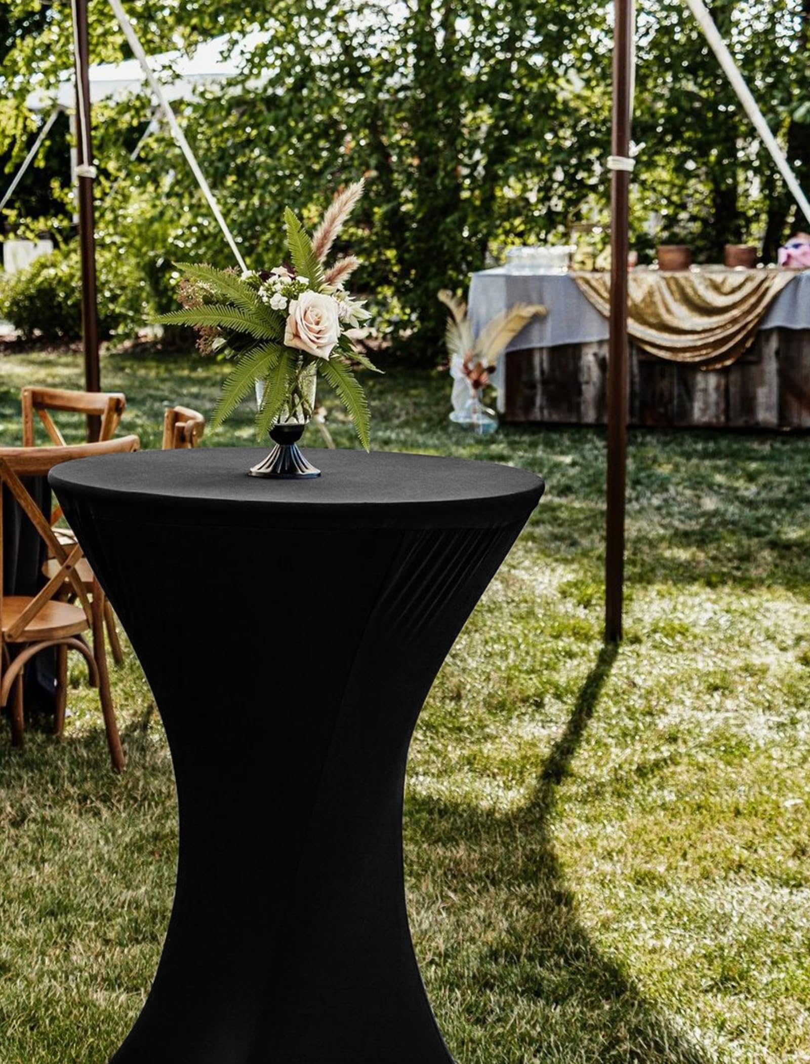 Paquete de 6 manteles elásticos de elastano con esquinas cuadradas de 80 x 110 cm, color negro, ajustables para mesa alta, resistentes al agua, para bar, boda, cóctel, fiesta, banquete (color negro)