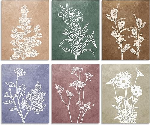 Dazzlewall Set de 6 Pièces de Décoration Murale Floral Minimaliste, Impressions 