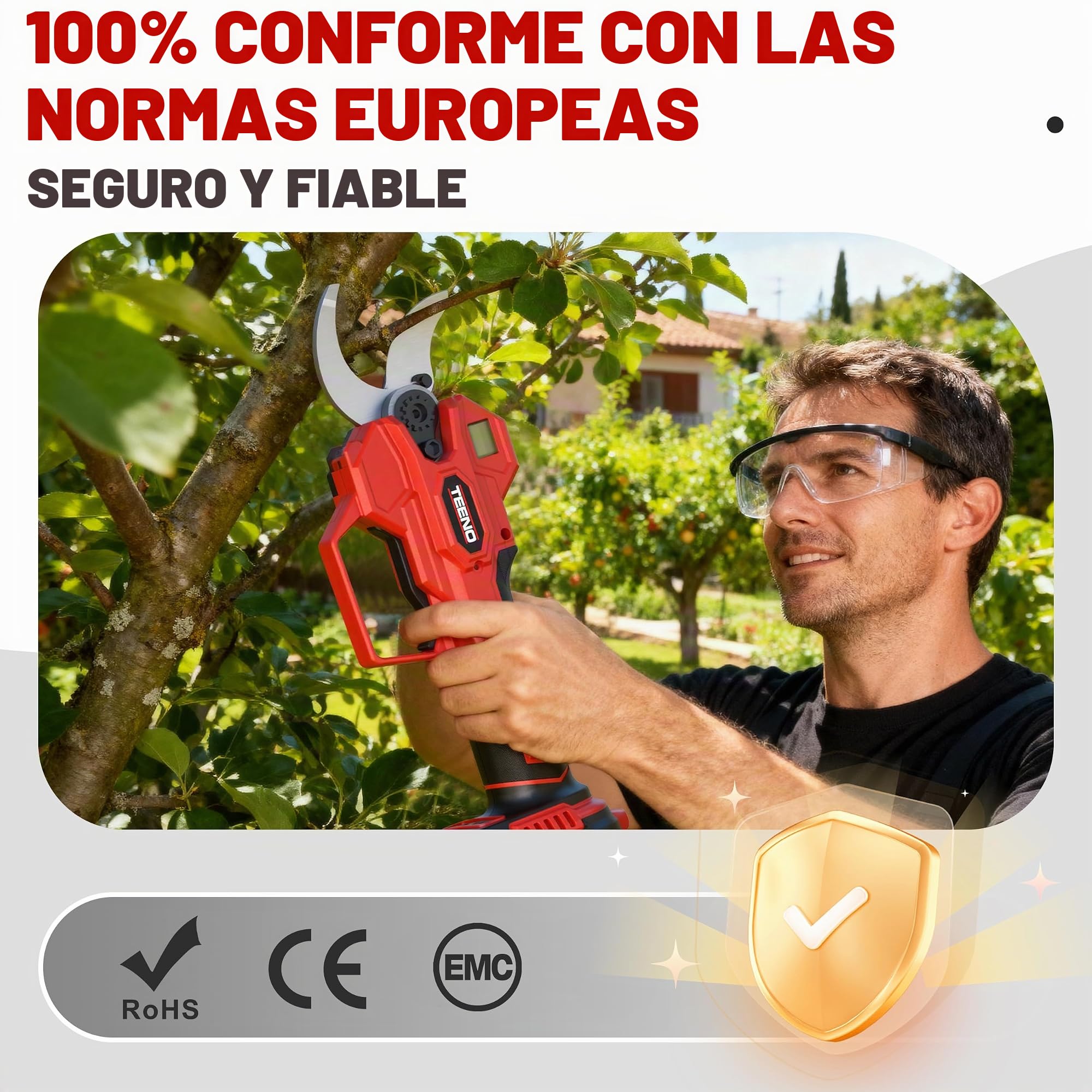 TEENO Mini Motosierra Telescopica 6 Pulgadas & Tijeras de Podar Eléctricas 40mm, 4 en 1 Kit de Herramientas de Jardín con 2 * 4000 mAh Baterías, Alcance hasta 2,8 m