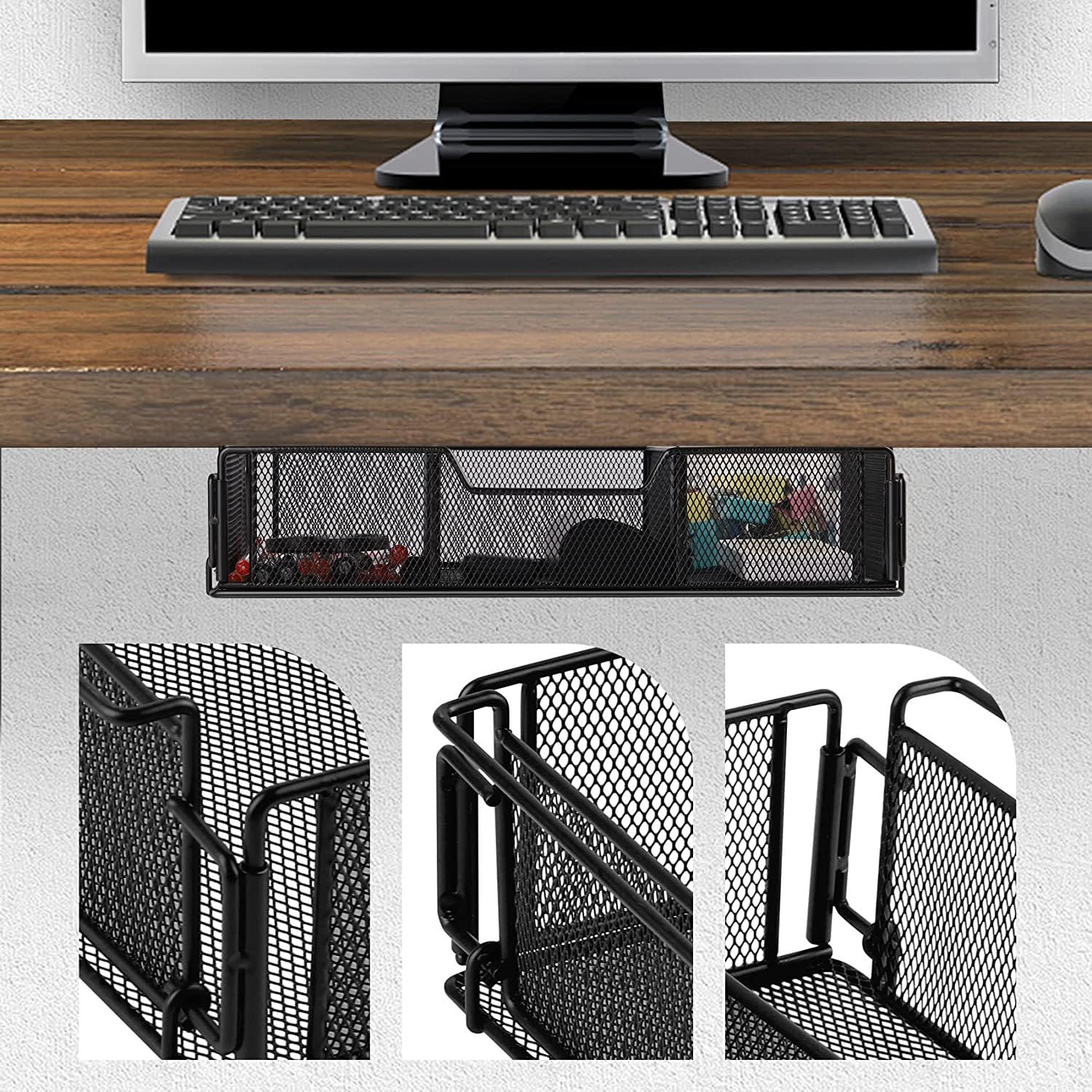 Tiroir Sous Bureau en Fer Avec Design de Séparation, Rangement Pour Meuble, Maison, École
