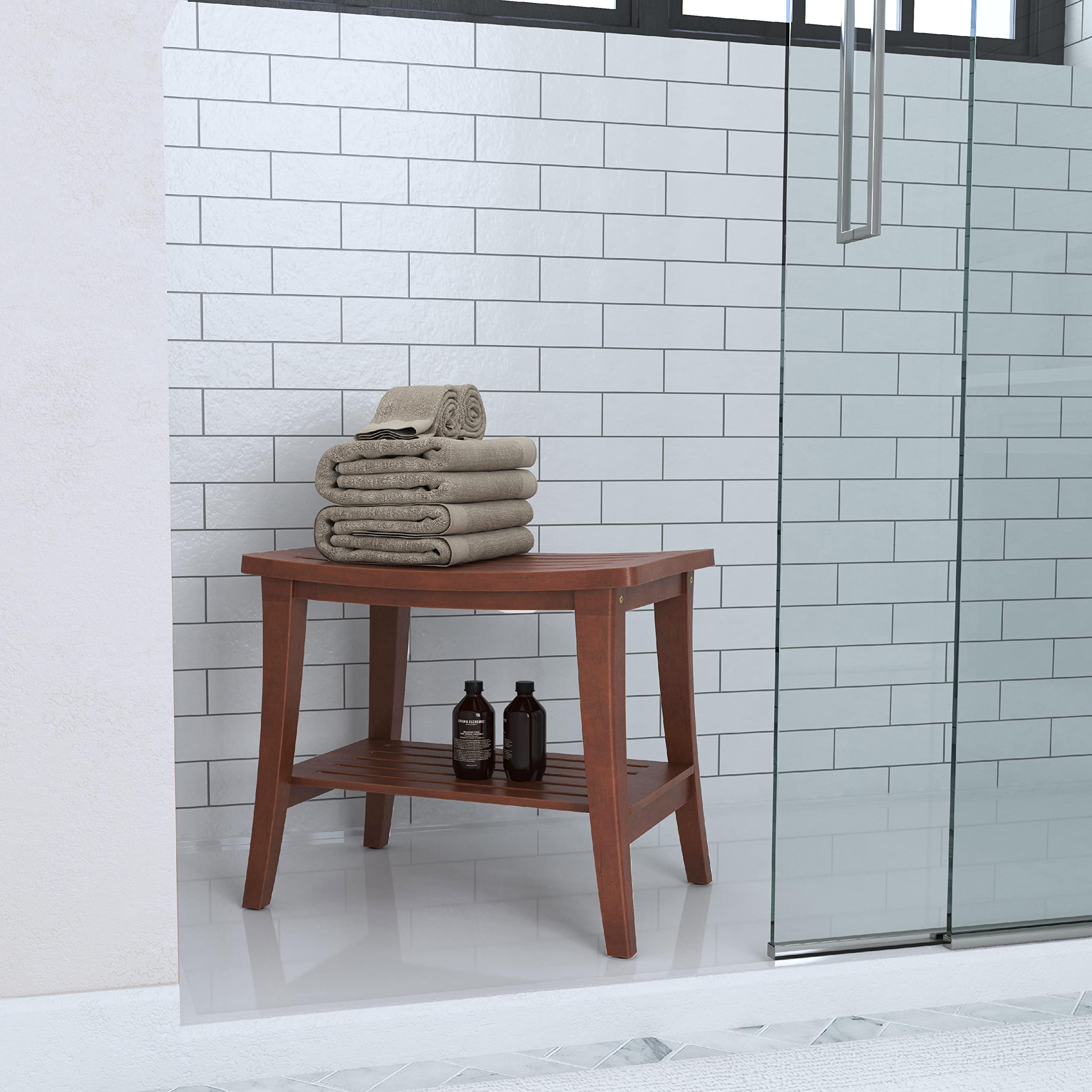 Hillsdale Furniture Preston Shower Wood Vanity Stool Bench, Brown