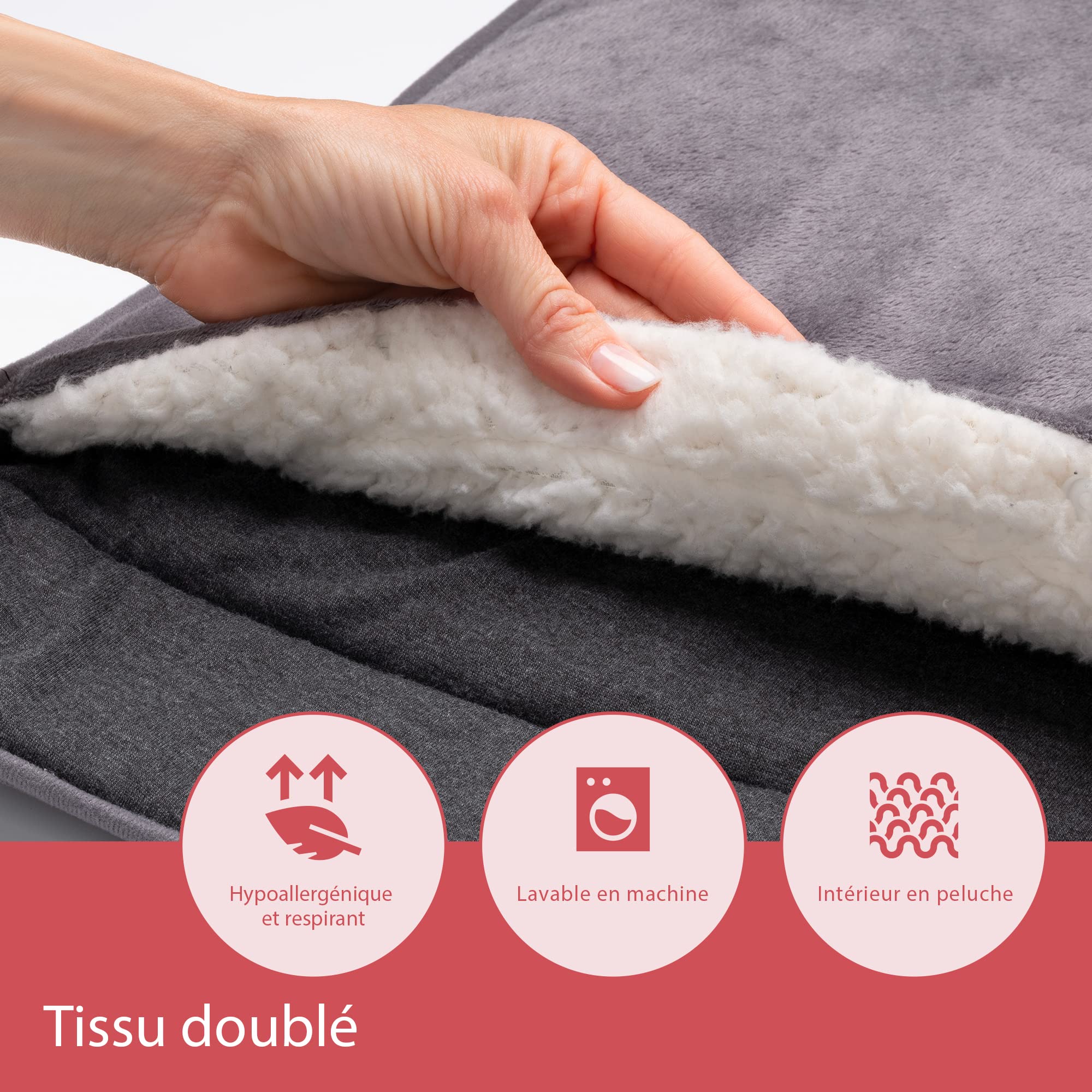 Imetec Intellisense Chauffe Pieds Électrique 52x54 cm - Tissu Doux Sherpa, 5 Températures, Arrêt Automatique - Sécurité Electro Block Anti Surchauffe, Chauffage Rapide, Housse Lavable en Machine