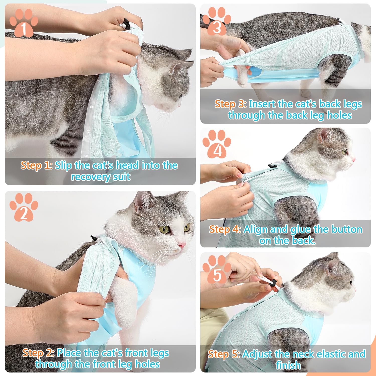 Combinaison de récupération pour Chat après Chirurgie Slowton - Onesie pour Chaton résistante aux Poils, Alternative au Collier à cône E pour Les Chats mâles et Femelles