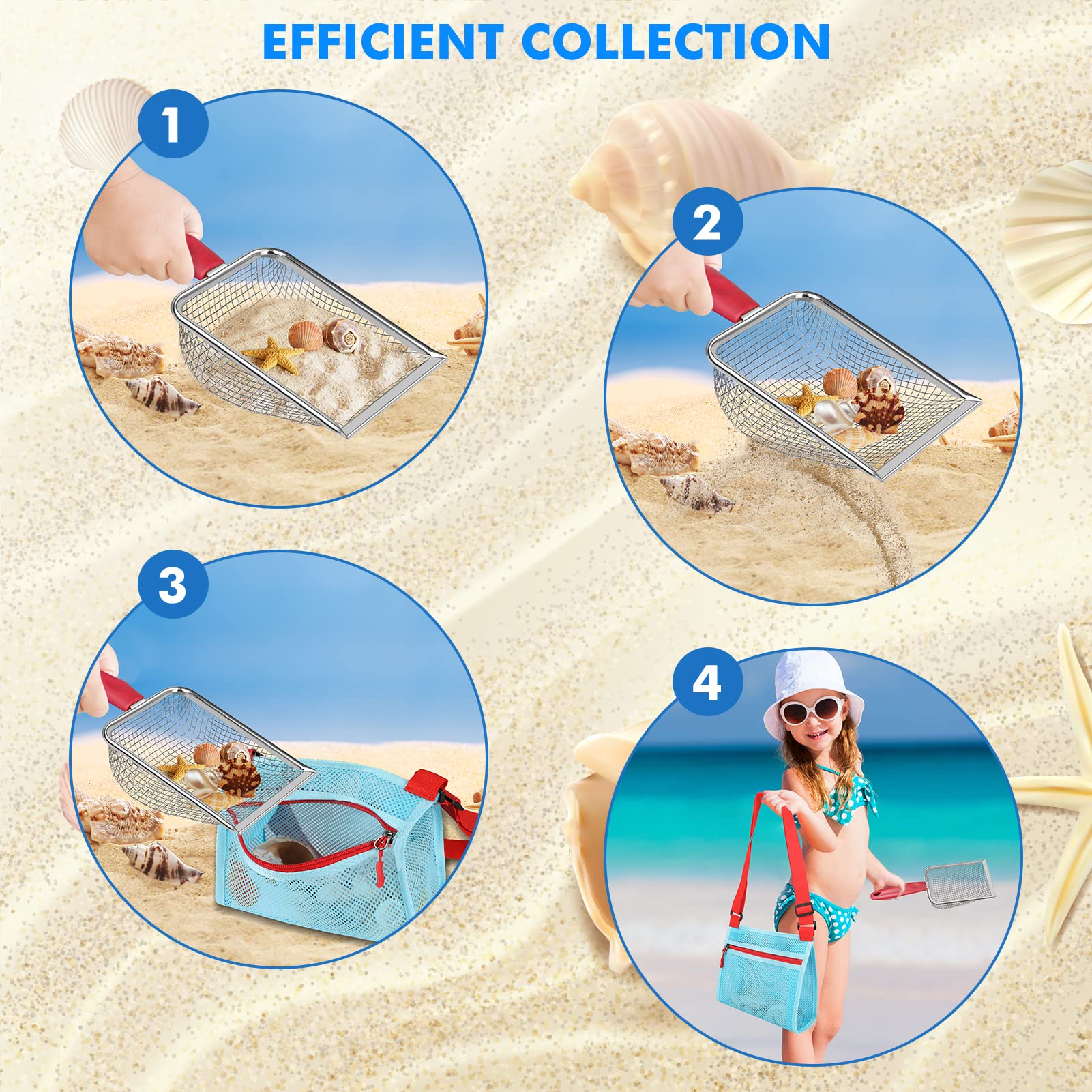Pala De Malla Para Playa Con Bolsa - Tamiz Acero Inoxidable, Para Recoger Conchas Y Dientes De Tiburón