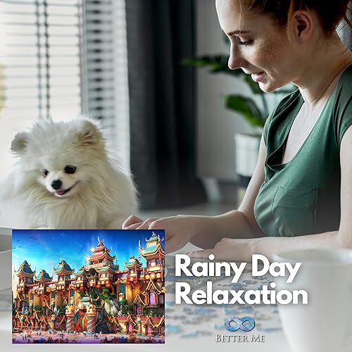 Miniatura 6 de Fantasy Castle - Rompecabezas de castillo de 500 piezas para adultos y niños, ilustración del palacio de la princesa de cuento de hadas caprichoso,