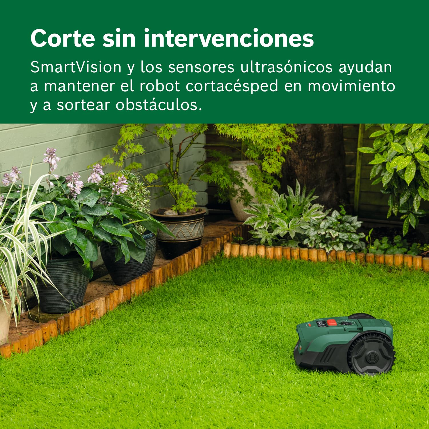 Robot cortacésped a batería VISIMOW18V-100 de Bosch (para césped de hasta 100 m², anchura de corte: 16 cm, altura de corte: 20-60 mm, sin batería)