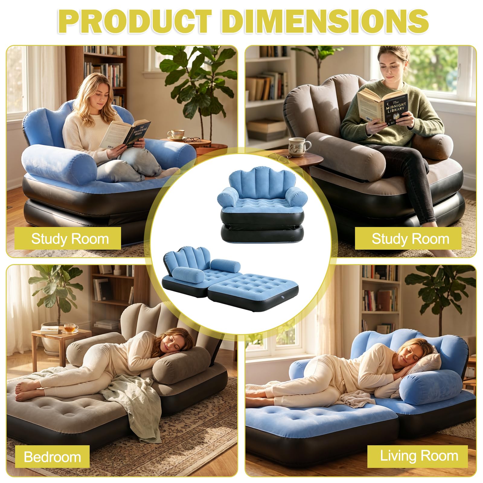 Nadmuchiwany fotel, nadmuchiwana sofa z zagłówkiem, flokowana powierzchnia