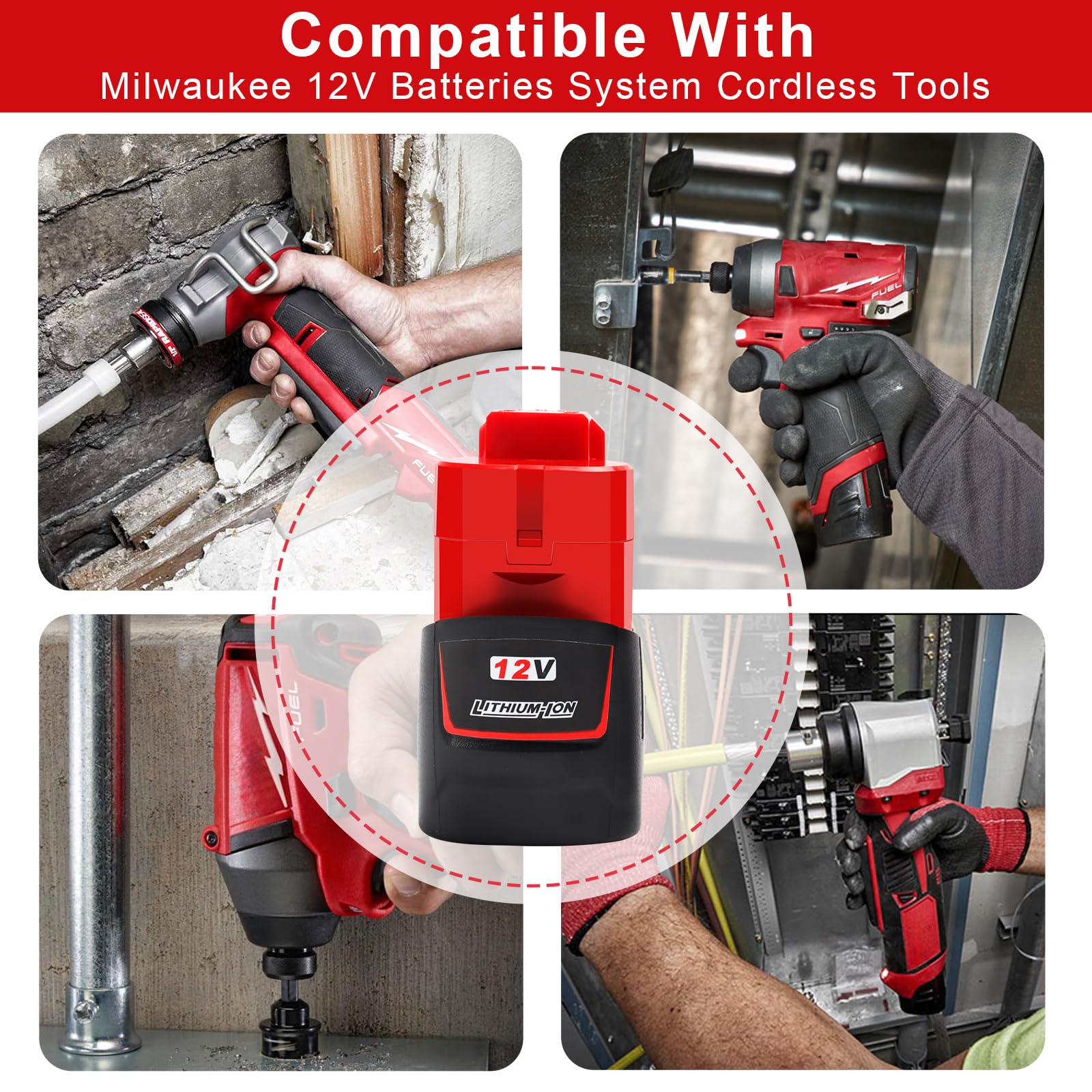 Powarobor 2X 12V 3.0Ah Batería de Repuesto y Cargador Compatible con Milwaukee M12B3 12V Li-Ion Baterías Starter Set