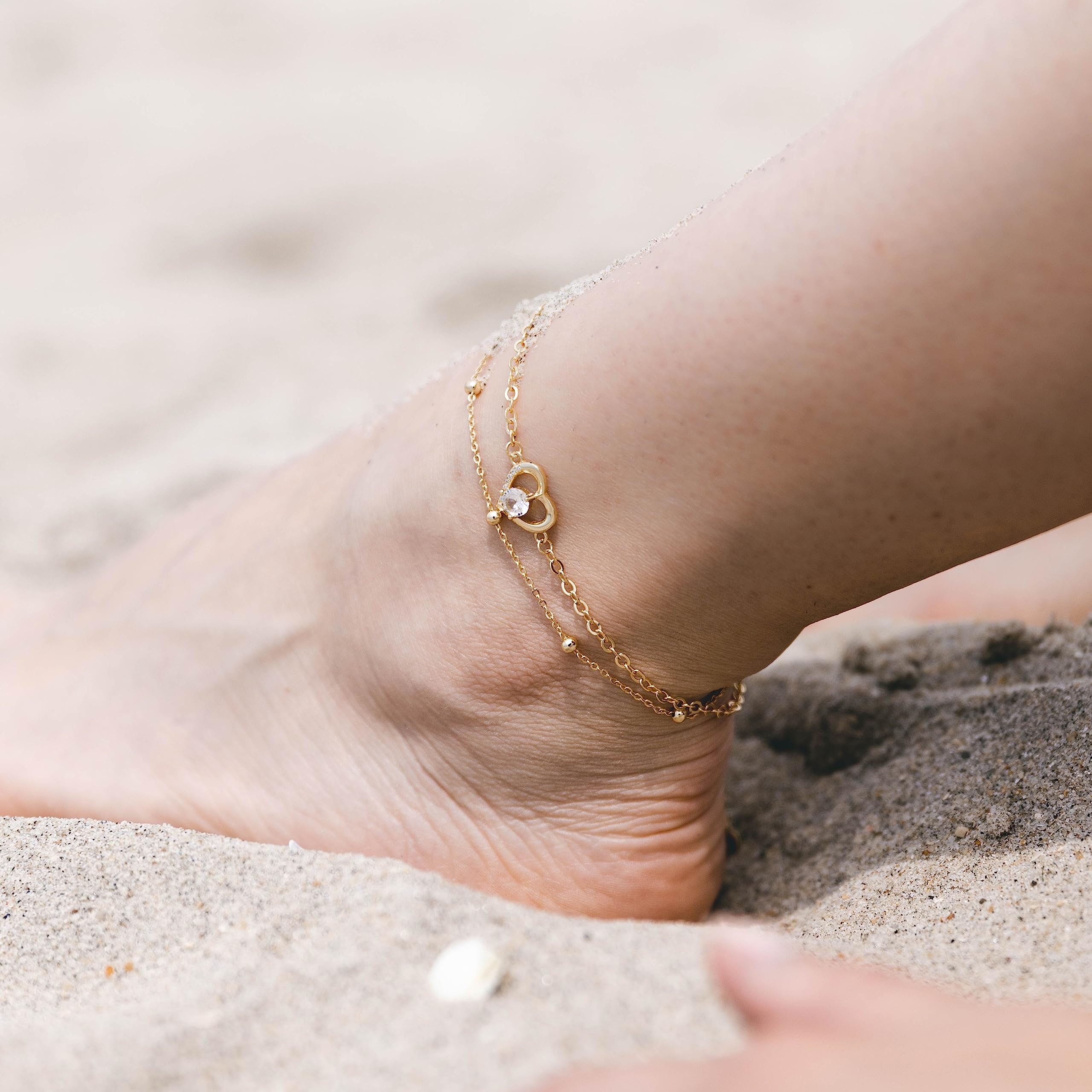 SERASAR | Bracelet de Cheville Premium Femme | Acier chirurgical 316L | Plaqué or Véritable 18 Carats | Longueur Réglable | Quatre Couleurs | Boîte à Bijoux Incluse