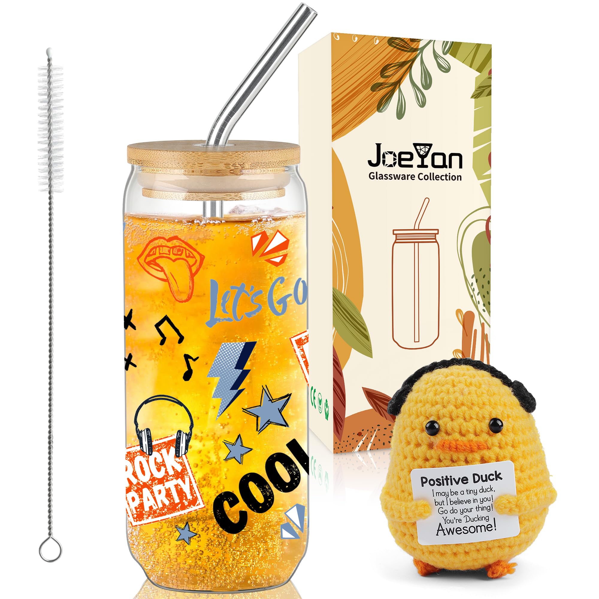 Coffret cadeau Rock Party avec gobelet en verre 600ml et canard en crochet