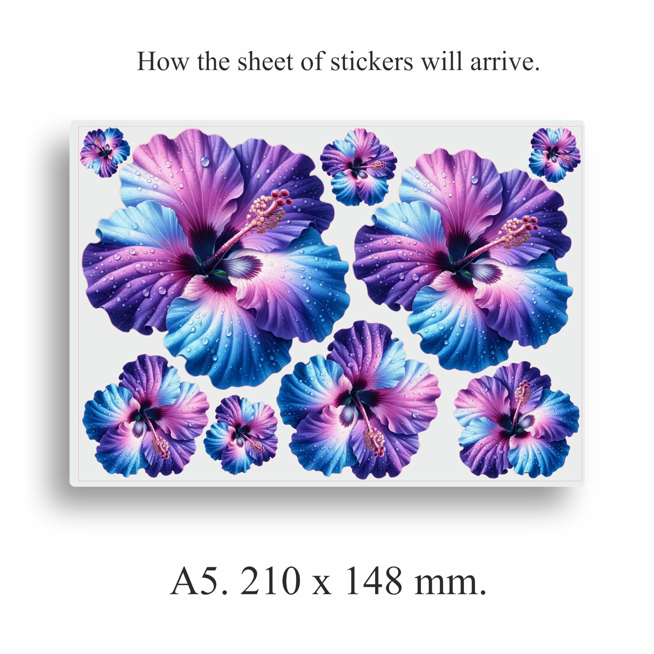 x8 Adesivi in Vinile con Fiori di Ibisco Neon, Decalcomania Floreale Copri Segni, Multiuso Ideale per Bidoni, Auto, Laptop, Bici, Parete, Pattumiera. Camper e Altro. Resistente alle Intemperie e