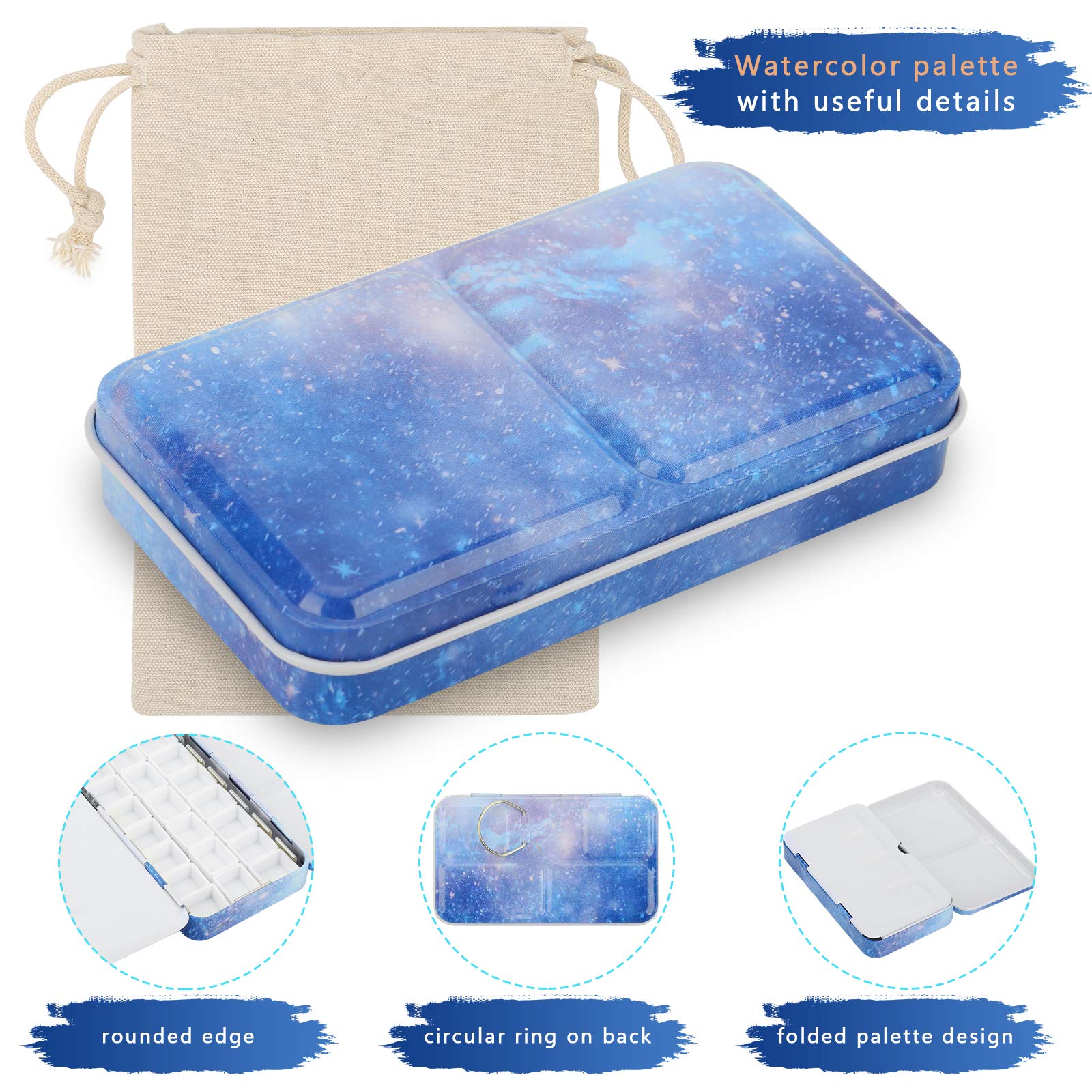 Palette d'aquarelle vide en métal avec 50 demi-godets vides pour kit de palette de peinture à faire soi-même, palette de voyage et peinture à l'air libre