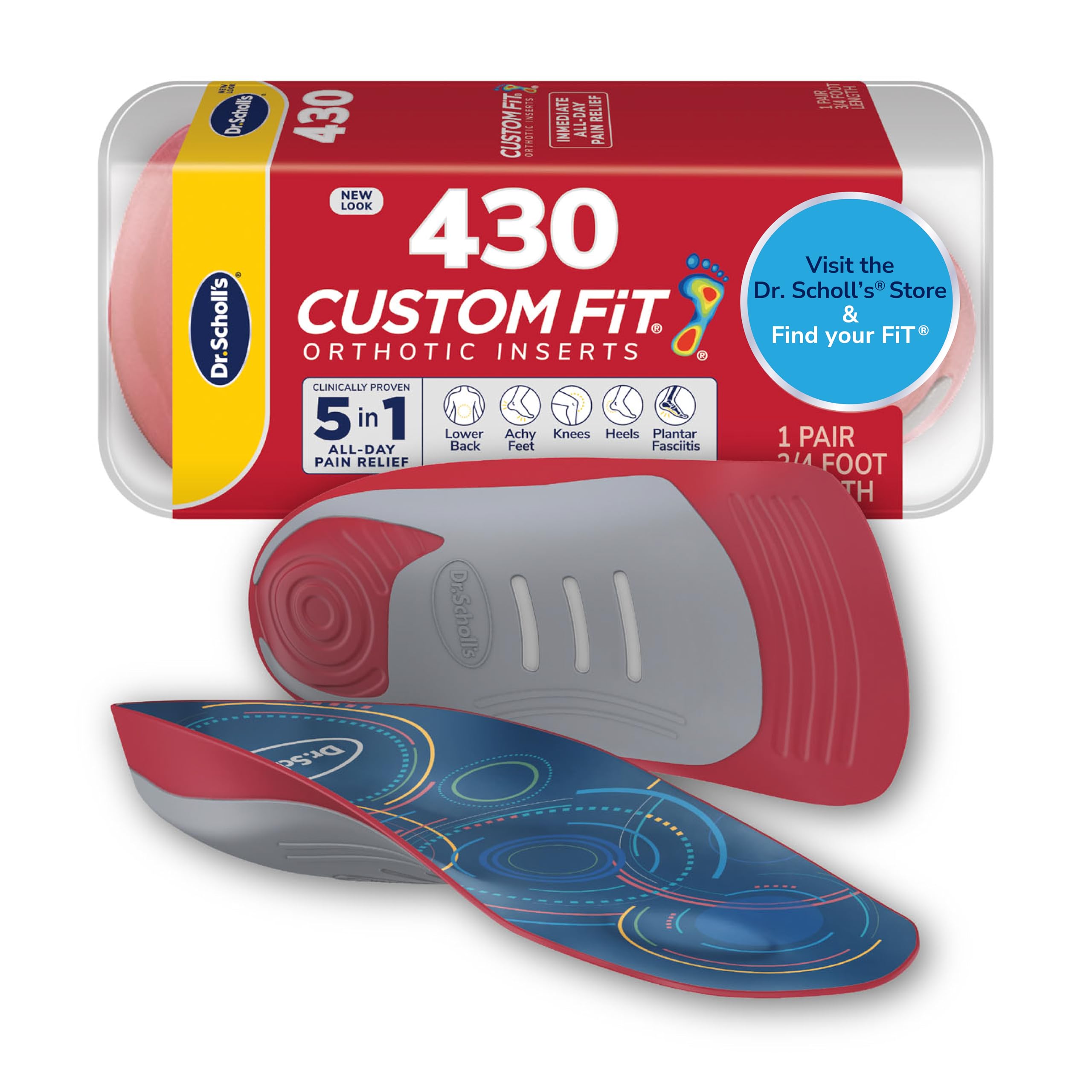 Dr. Scholl’s Custom Fit Orthotics 3/4 Length Arch Support Shoe Inserts - Plantar Fasciitis Relief Insoles for Men and Women, Immediate All-Day Total Lower Body Pain Relief, FSA HSA Eligible, CF430