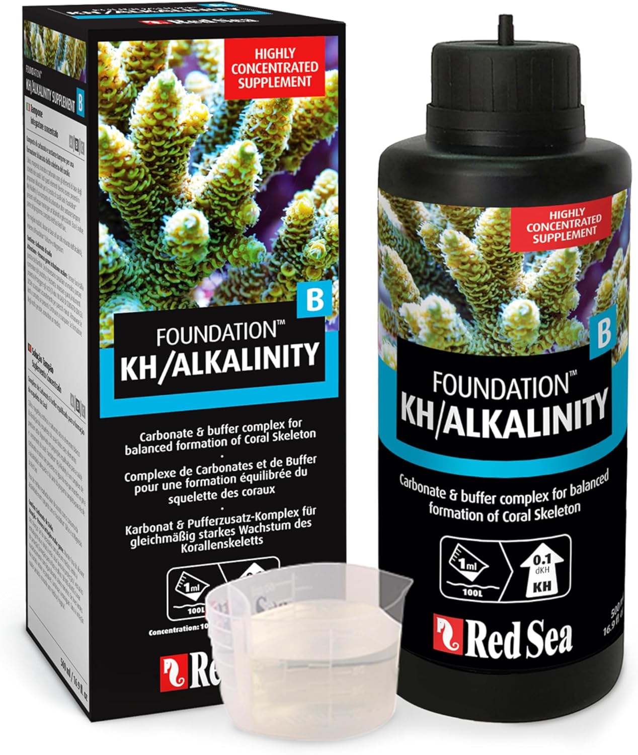 Red Sea Reef Foundation B Alkalinity (KH) Supplement, 500ml - Boosts Carbonate Levels for Strong Coral Skeletons in Reef & Marine Aquariums