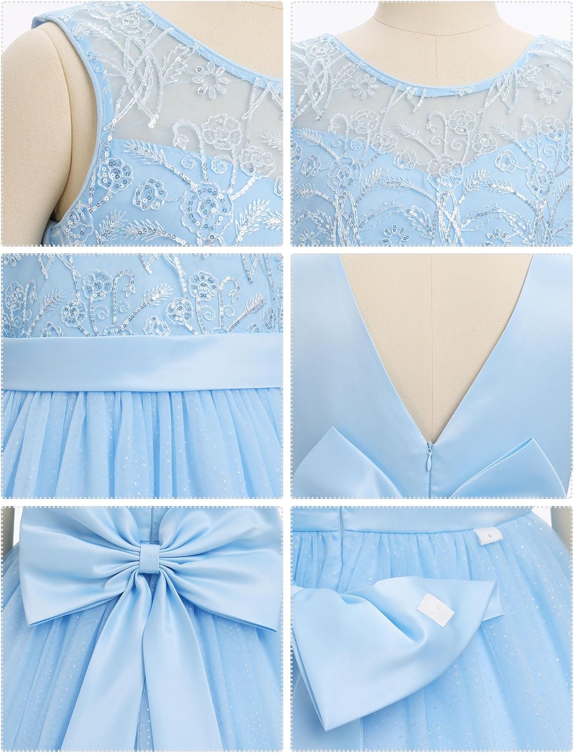 IBTOM CASTLE Flower Girl Sequin Floral Long Tulle Dress Little Girls Formal Birthday Tea Party Wedding Pageant Ball Prom Gown - Image 6