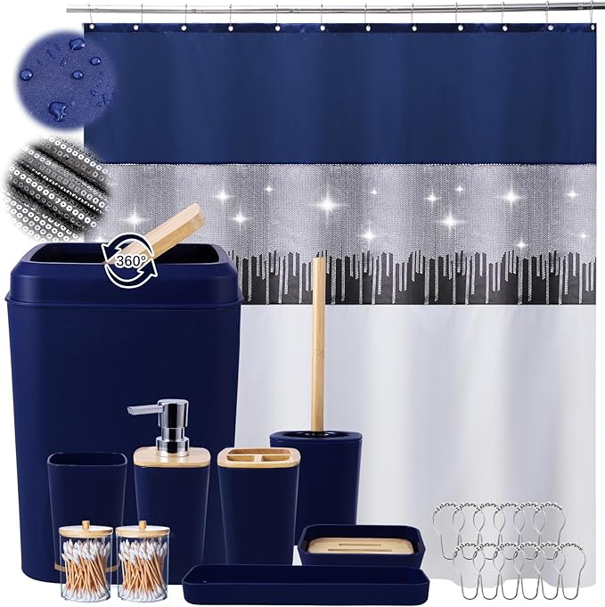Amazon.com: Navy Blue Bathroom Accessories Set Complete with Sequin ...
