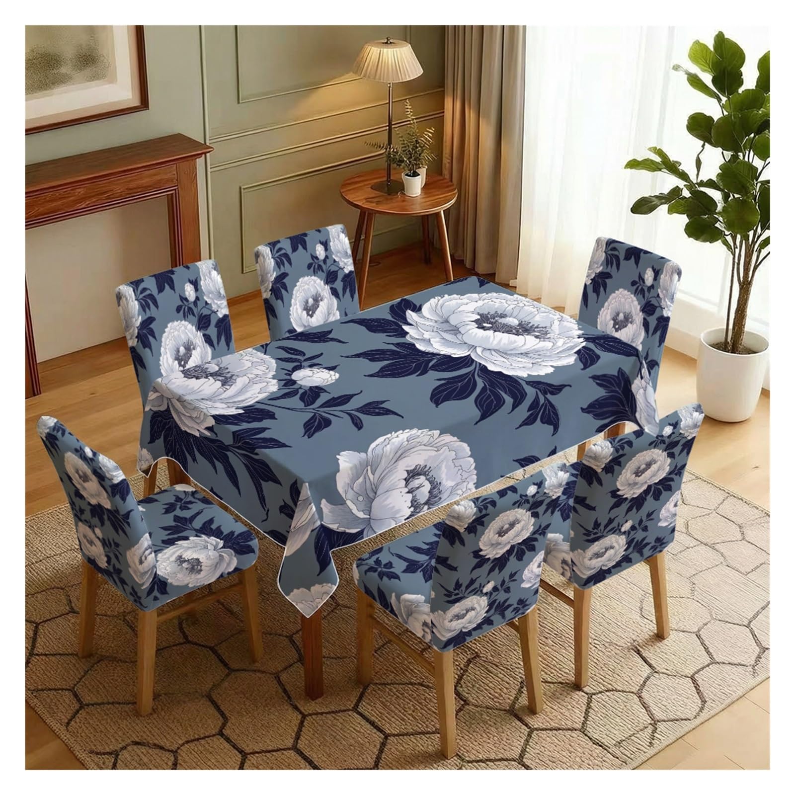 Nappe et housses de chaise bleu poussière pour vos tables de fête