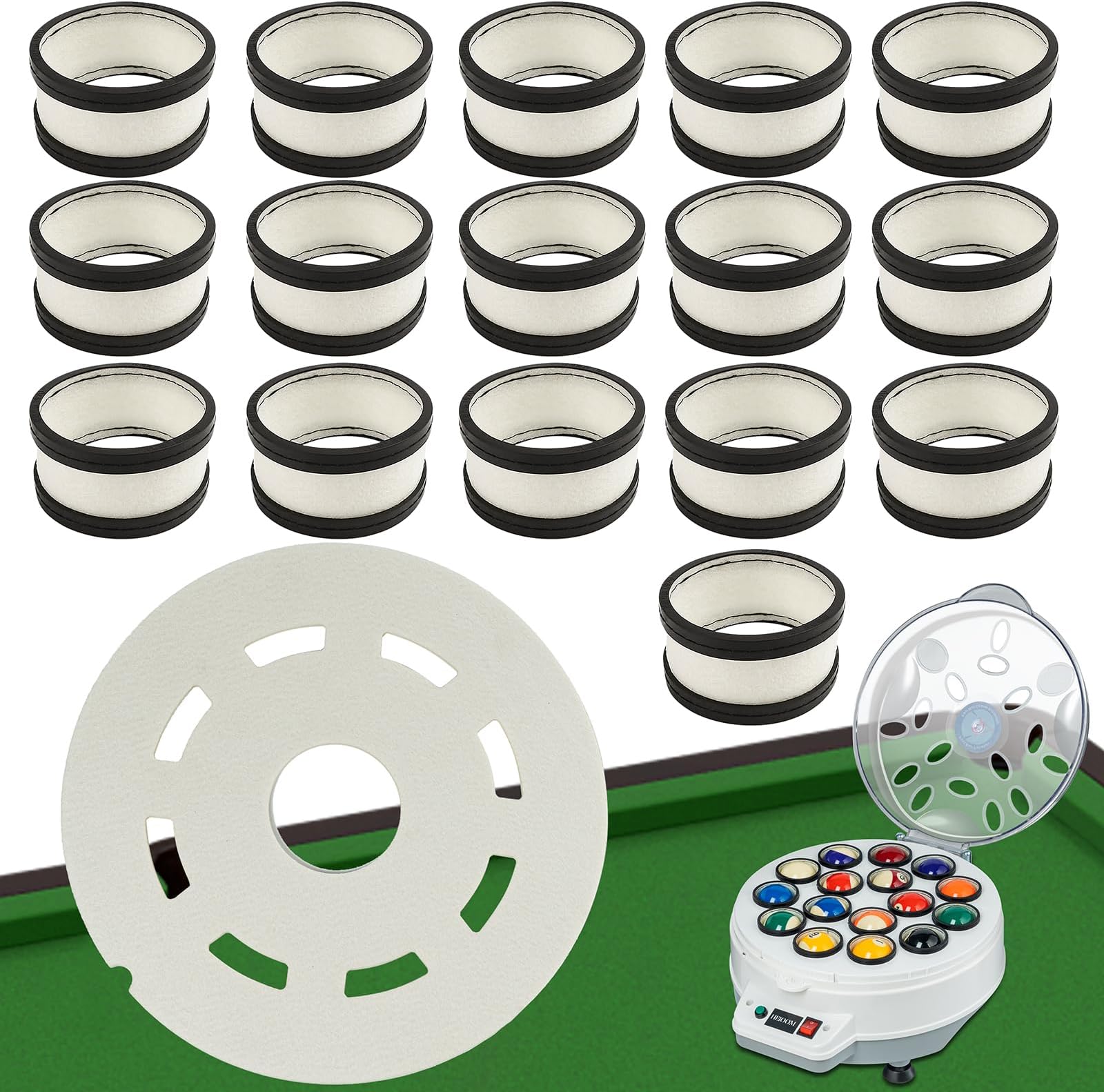 Billiard Ball Cleaning Machine Wool Ring 16 Billiard Ball Cleaner Wool Circle 1 Sheet of Cleaner Felt Long Service Life for Pool Ball Cleaning Machine Replacement Spare Parts