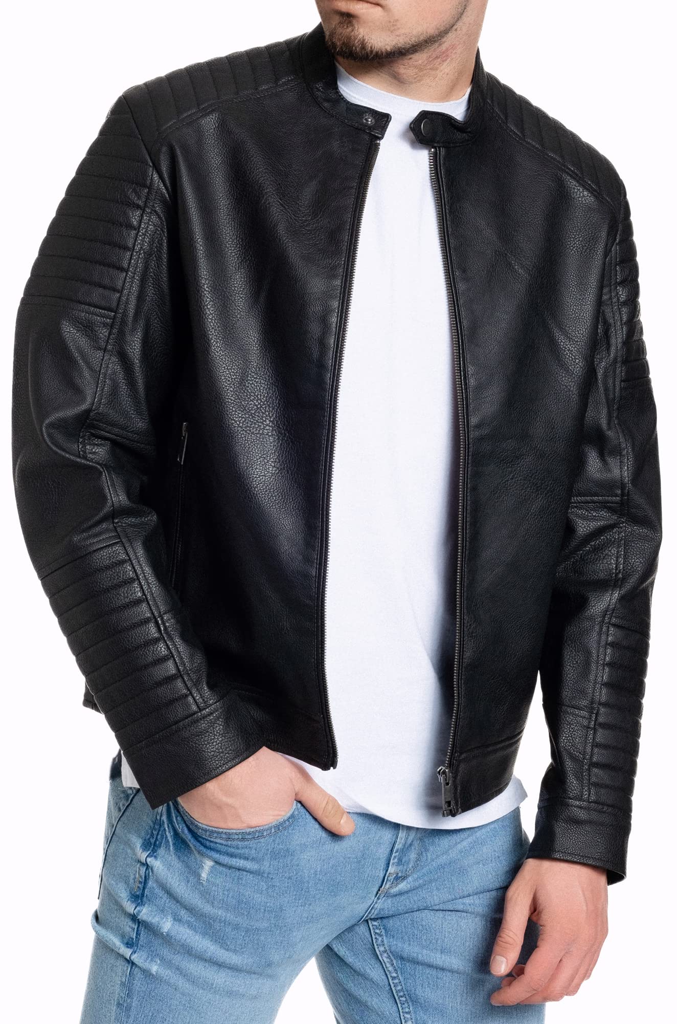 JACK & JONES Herren Kunstlederjacke - Biker Jacke schwarz