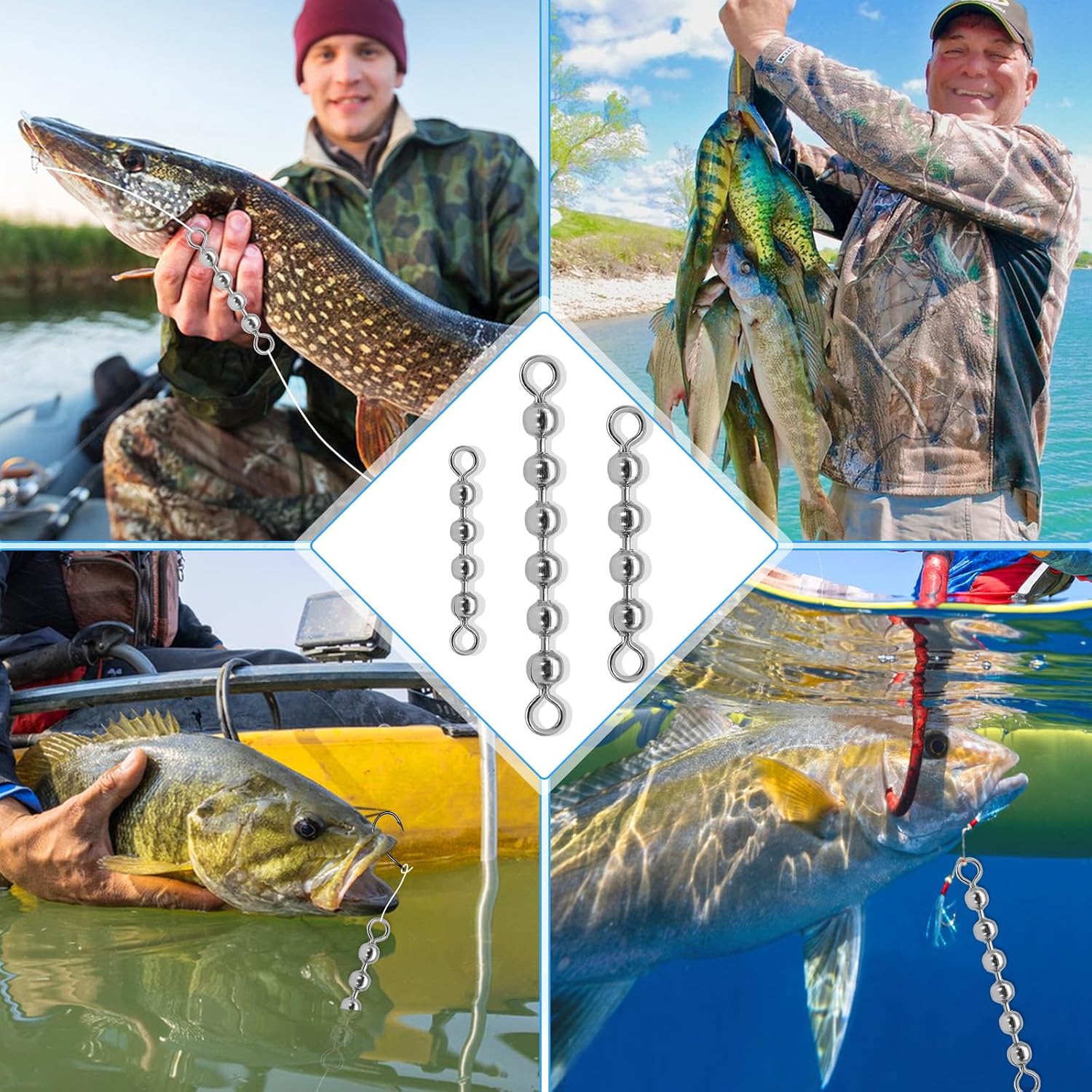 20 Pack Fishing Bead Chain Swivels High-Speed Trolling Swivels | Stainless Steel Catfish Swivels Fishing Tackle Rig Fishing Gear Freshwater Saltwater Salmon Walleye
