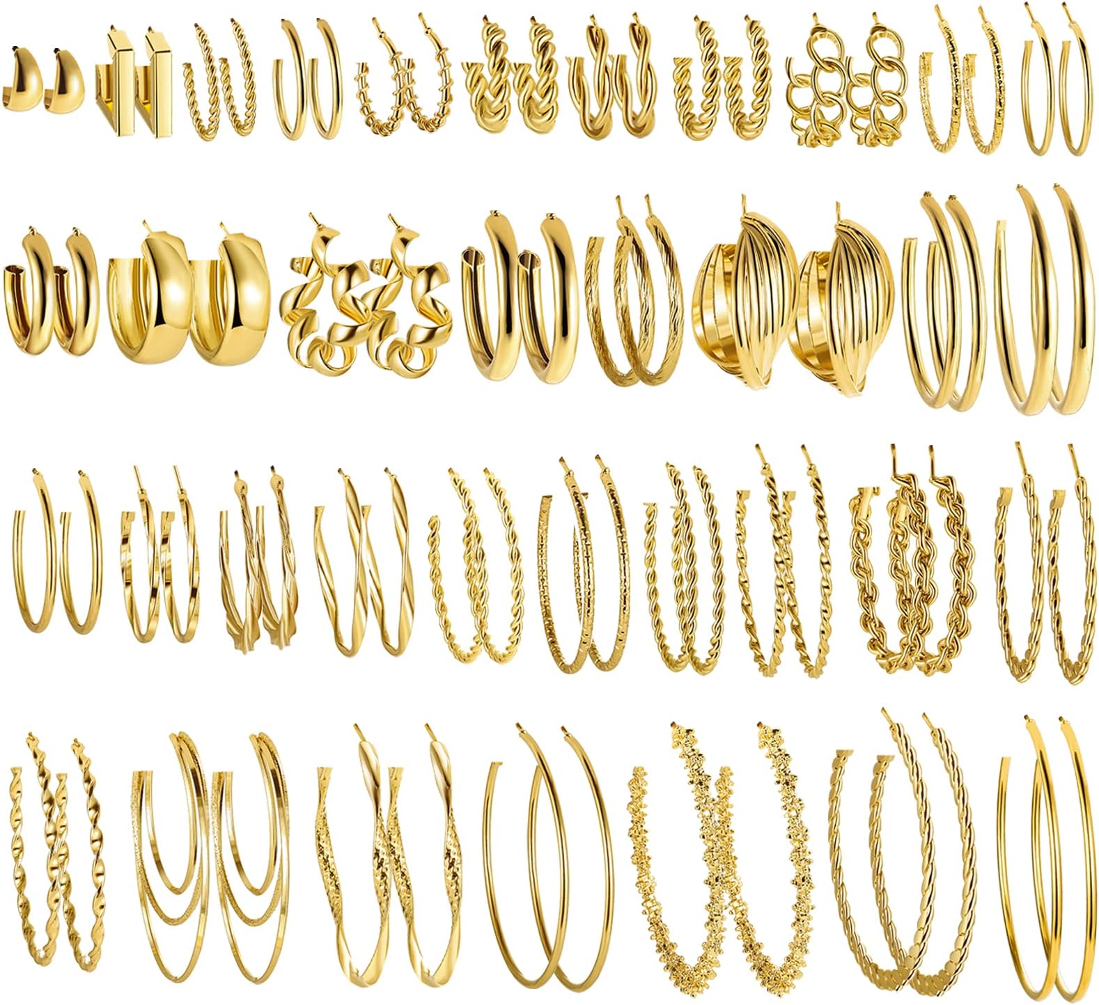 36 Pairs Gold Hoop Earrings for Women, Chunky Gold Hoop Earrings Multipack,Hypoallergenic Big and Small Gold Earrings Set for Birthday Party Jewelry Gift
