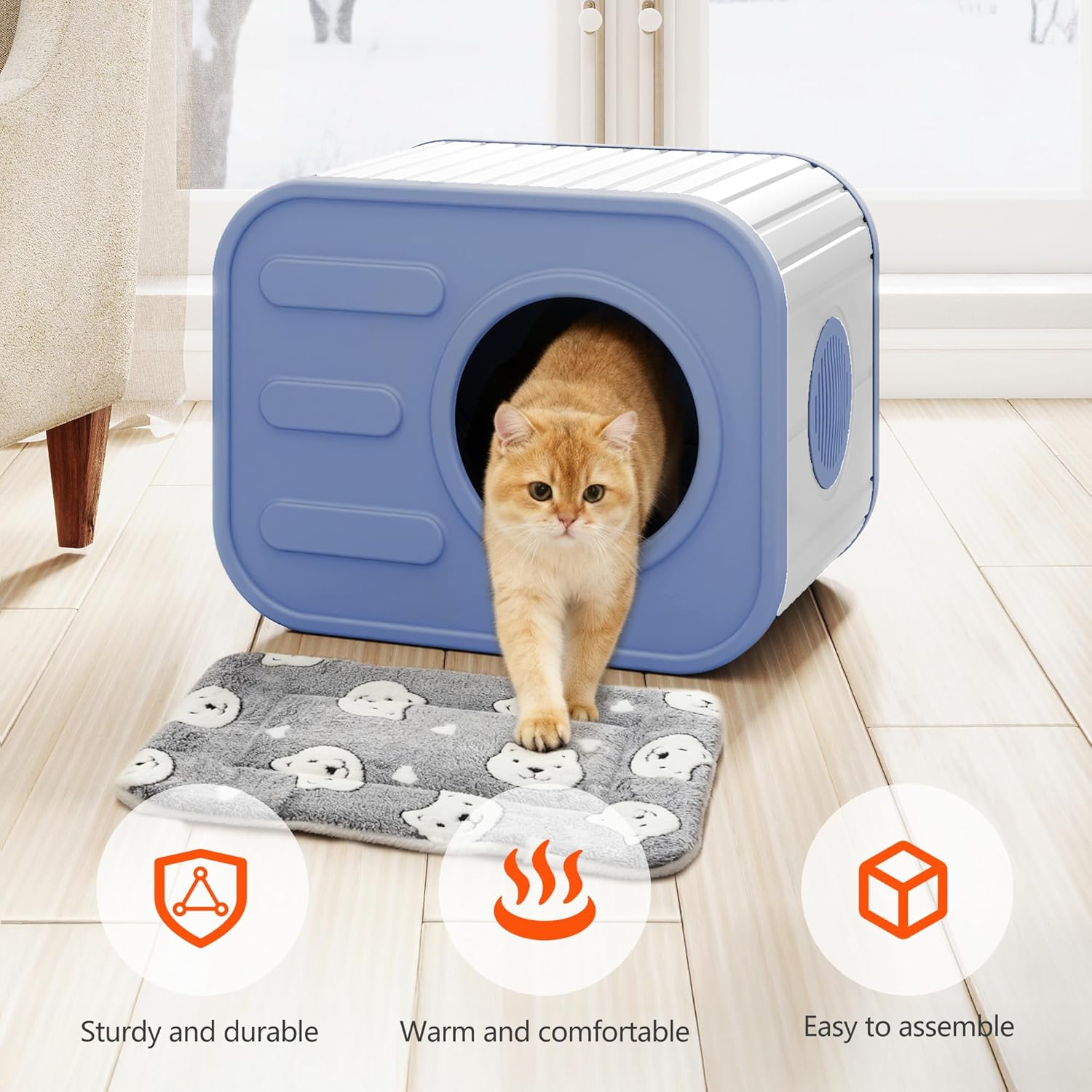 Outdoor Cat House Weatherproof Insulated Cat Houses for Outdoor Cats with Mat Camera Appearance Ventilated Spacious Stackable Assemble Easily Feral Cats Outside Cat Shelter for Large Pet Blue