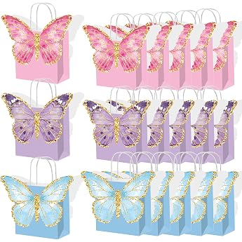 Dmnnlp Pack of 12 Butterfly Birthday Bags Butterfly Decoration Birthday for Children Women Girls Bridesmaids Birthdays Wedding Parties Party Pink Purple Blue