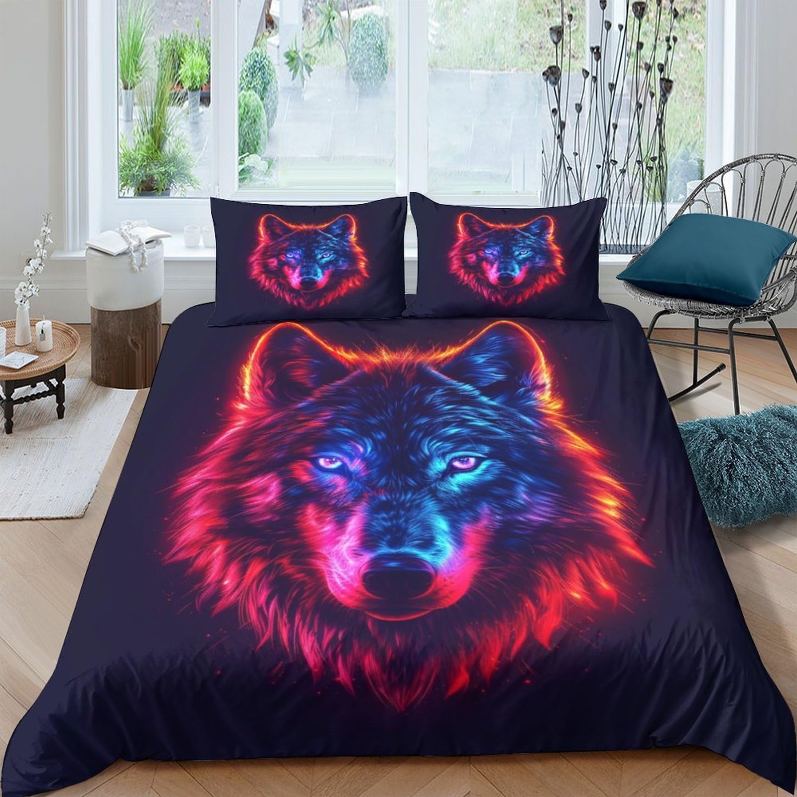 BARDYS Wolf Duvet Cover Set for Adults 3D Printed Bedding Set Wild Animals Comforter Cover Soft Microfiber with Zipper Quilt Cover with Pillowcaser Double（200x200cm）