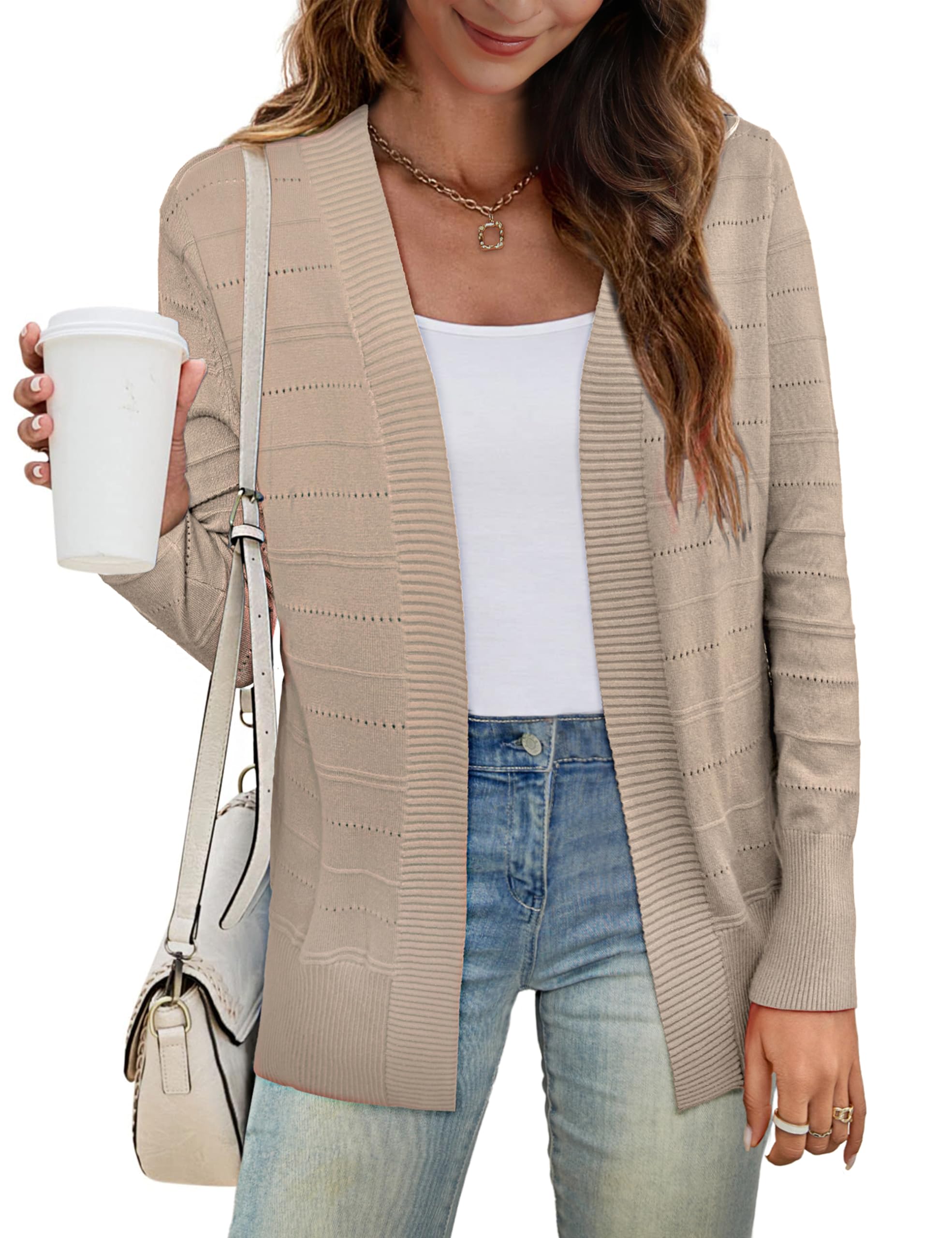 Omicgotwomens Long Sleeve Open Front Chunky Cable Knit Loose