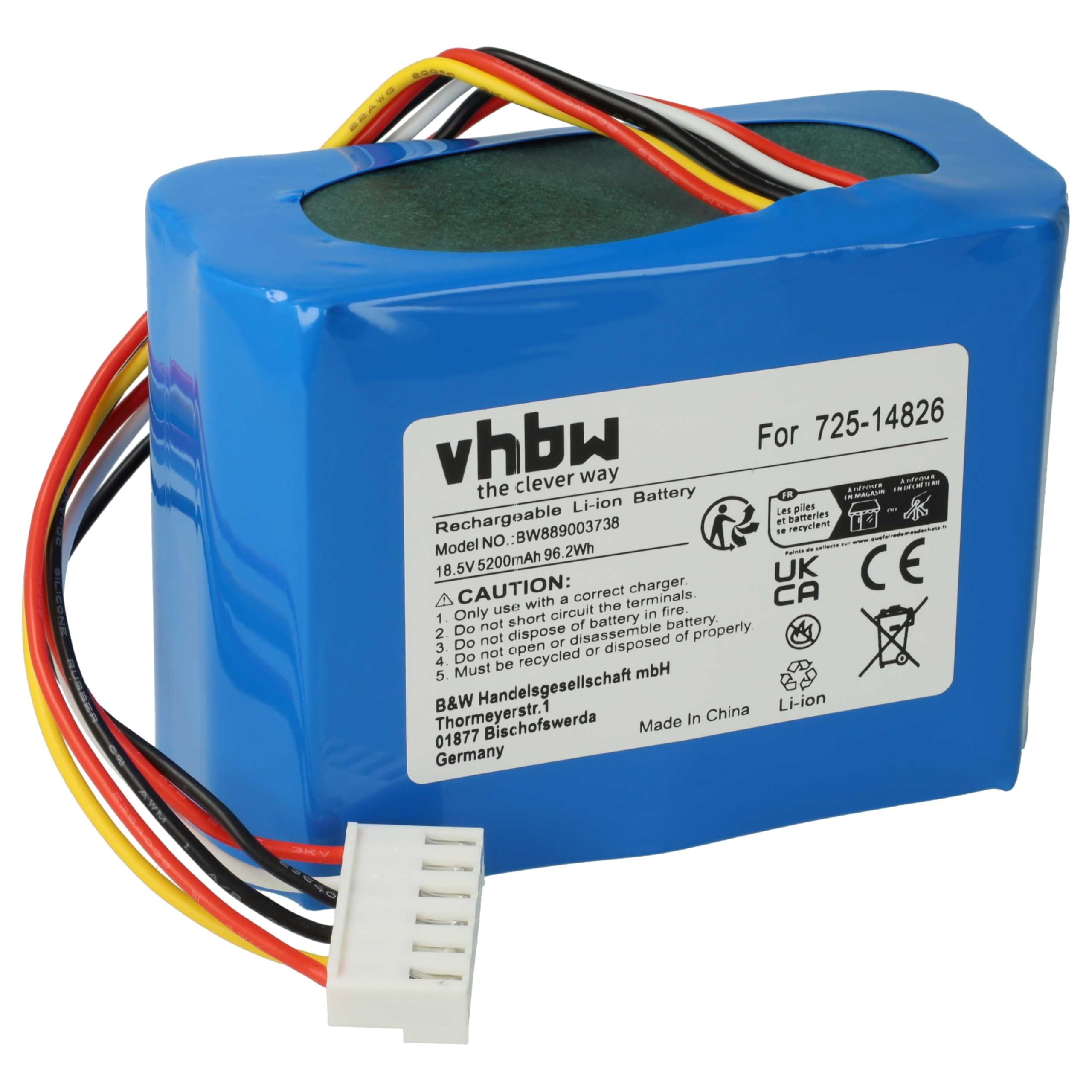 vhbw Batterie Remplacement pour Robomow 725-18426, 753-11203, 753-11204, 725-14826 725-14827 pour Robot Tondeuse (5200mAh, 18,5V, Li-ION)