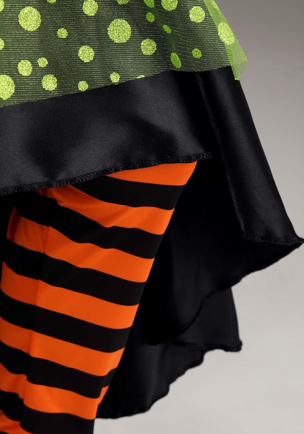 Witch Costume For Girls | Colorful Black, Orange, Purple, and Green Halloween Dress, Includes Leggings and Hat - Image 8