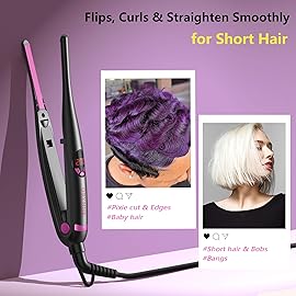 ORYNNE Small Flat Irons for Short Hair, 5s Ultra Fast Heat Up Pencil Flat Iron, Negative Ions Mini Flat Iron for Edges, 3/10\'\' Travel Mini Hair Straightener with Digital Temp Control, Easy to Use