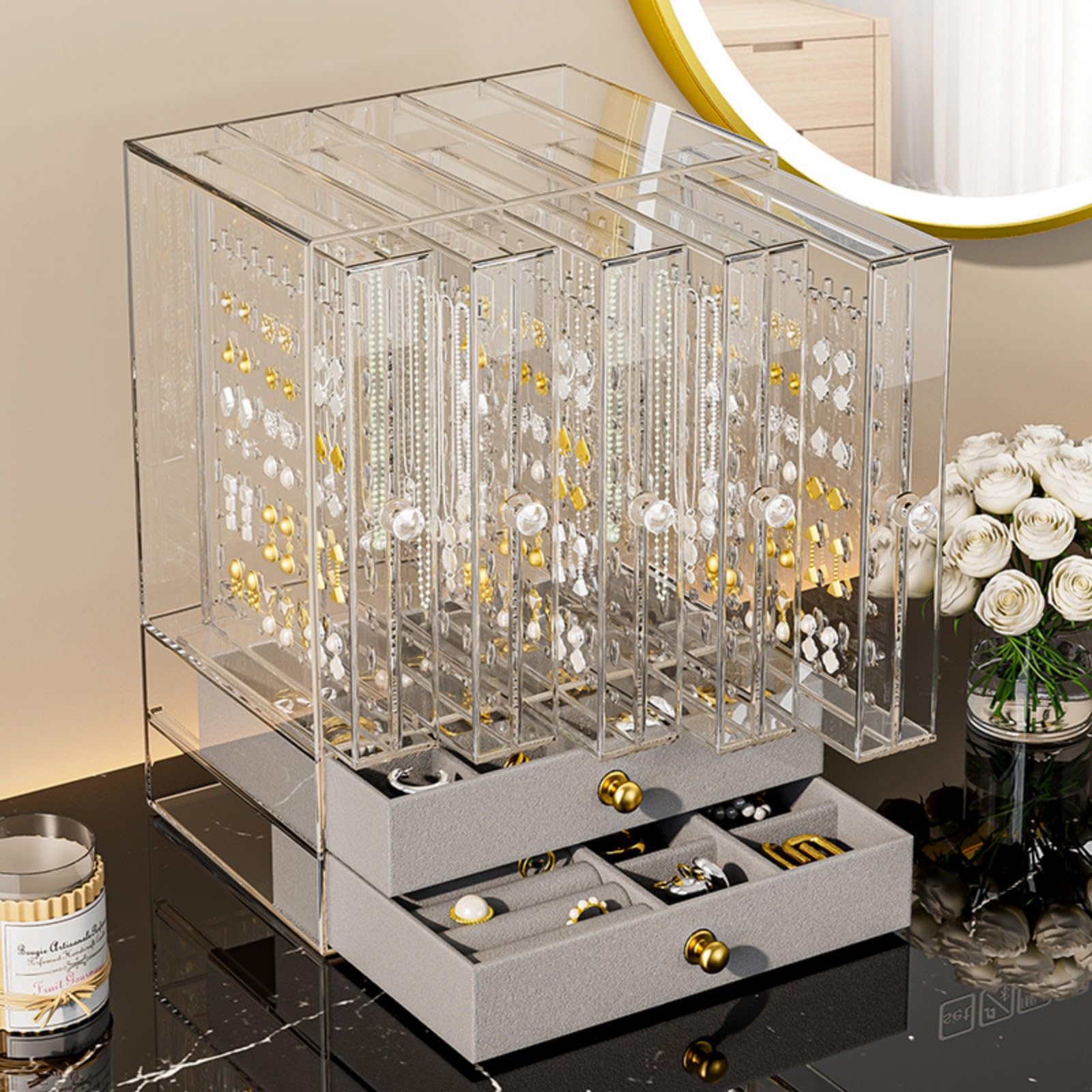 Custodia per gioielli in acrilico impermeabile antipolvere con coperchio sicuro sigillato organizer antipolvere per vari accessori Custodia per gioielli in acrilico