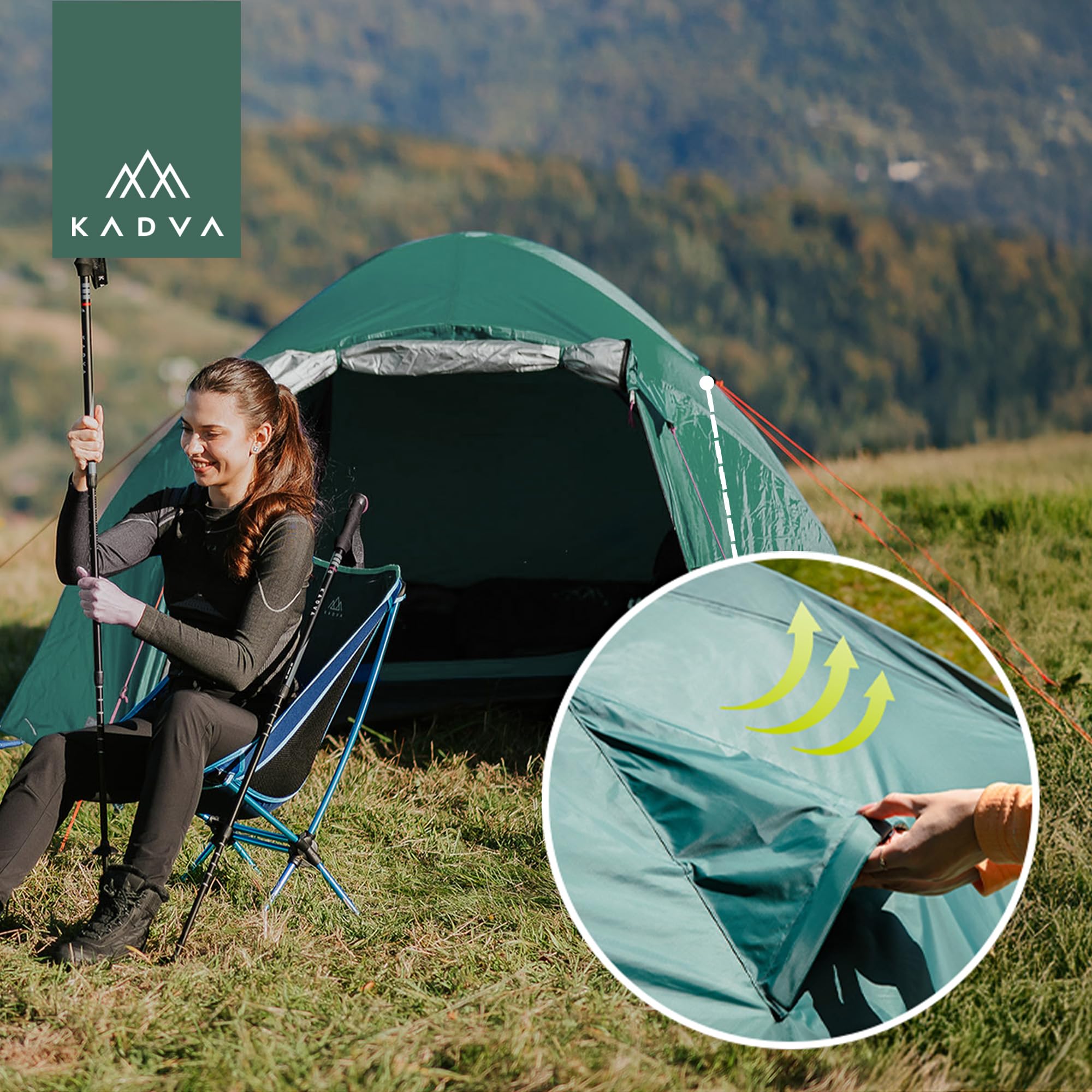 KADVA CAMPdome 3 tende da lancio per 3 persone, 270 x 210 x 125 cm, impermeabile, leggero e resistente, struttura in fibra di vetro, ideale per campeggio e escursioni