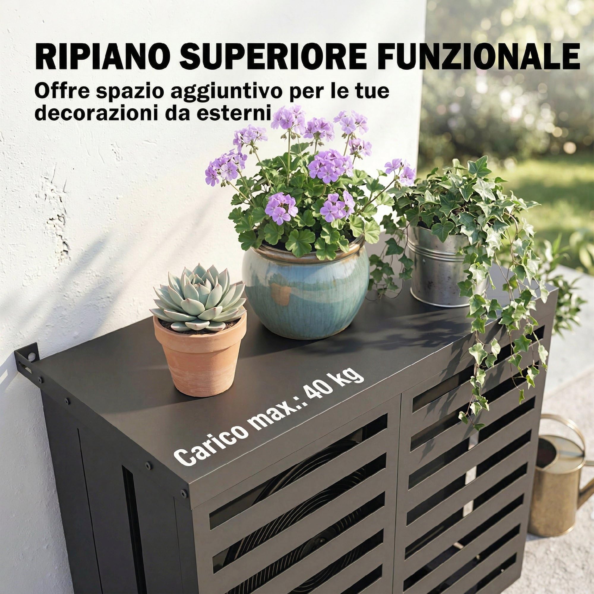 Outsunny Copertura per Condizionatore Esterno, Copri Condizionatore da Esterno in Acciaio Zincato, Recinzione con Doghe per Giardino, Grigio Scuro