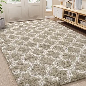 LOCHAS Luxury Shag Area Rug 5x8 Feet Geometric Plush Fluffy Rugs, Extra Soft Carpet Runner Rugs f...