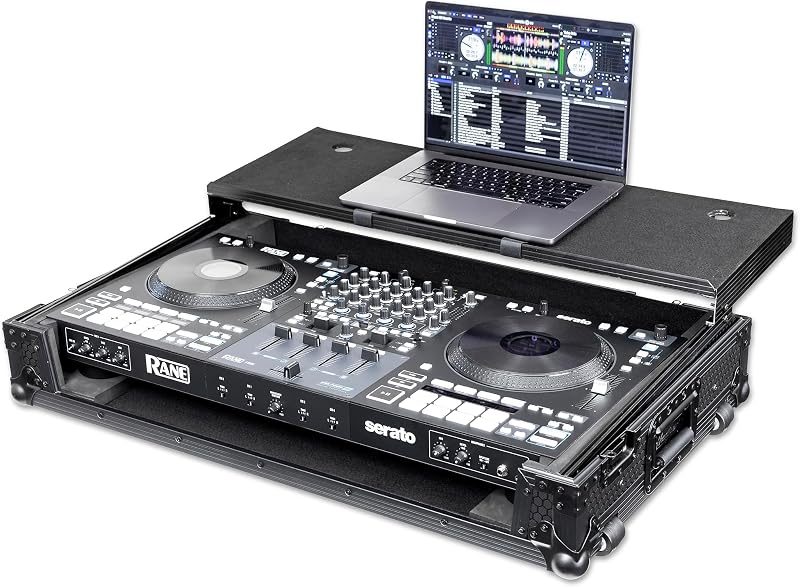 Headliner Pitch Black Flight Case Compatible with Rane Four & Rane Performer with Laptop Platform & Wheels
