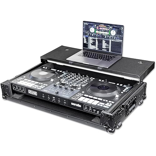 Headliner Pitch Black Flight Case Compatible with Rane Four & Rane Performer with Laptop Platform & Wheels