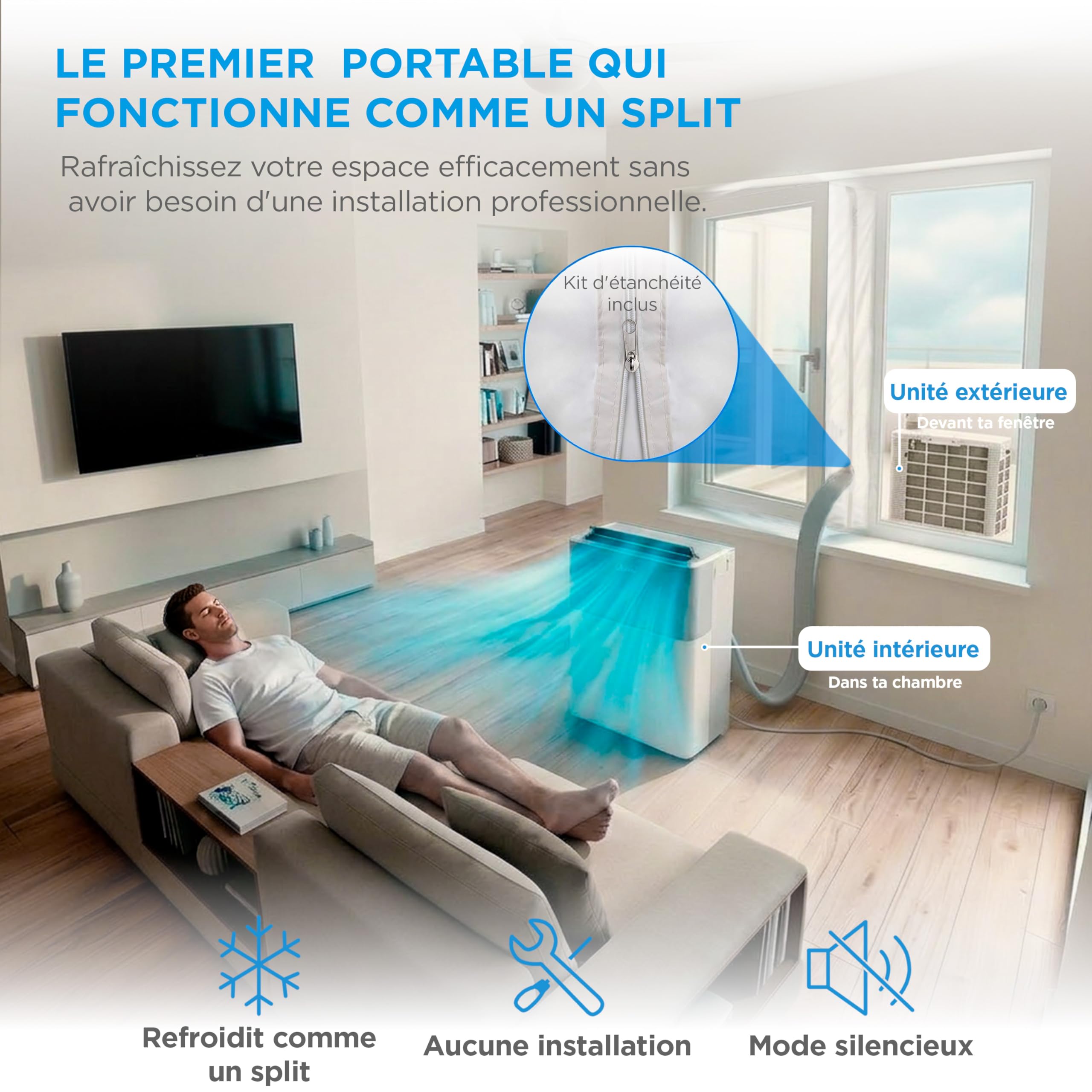 MIDEA Climatiseur PortaSplit Mobile Silencieux 4-in-1| 12000 BTU | Chauffage et Climatisation Portable Prêt à Poser 3,5kW- Clim Mobile avec rafraîchisseur, déshumidificateur, chauffage,ventilateur