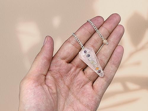 Miniatura 7 de Rose Quartz Crystal Pendulum for Divination - Dowsing Pendulum Necklace with Chakra Cabochon and Chain