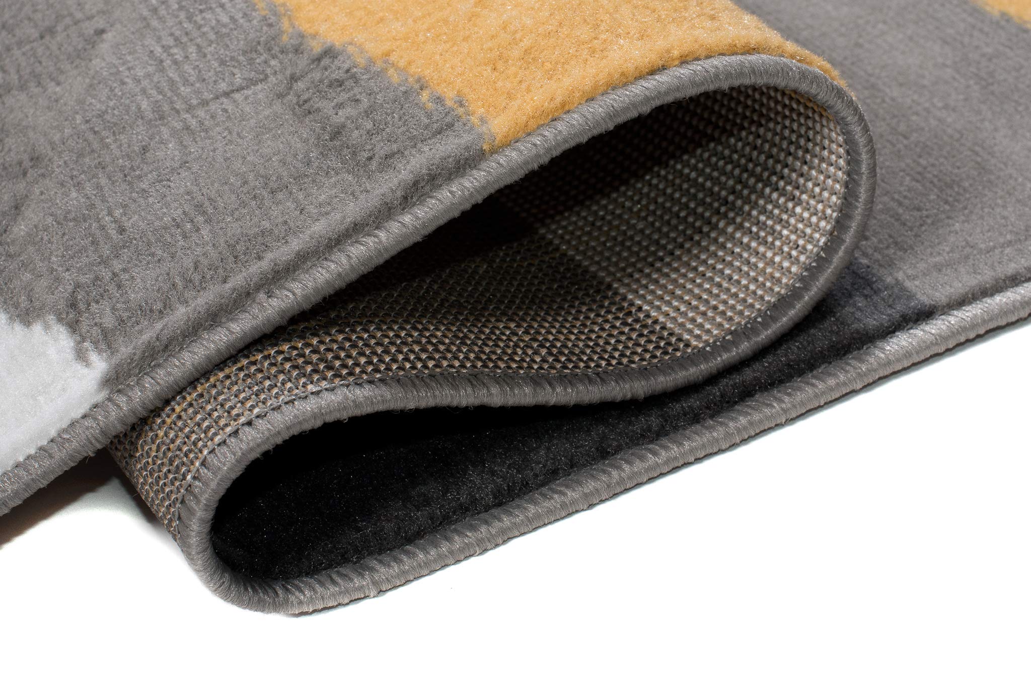 TAPISO Maya Teppich Kurzflor Modern Streifen Gestreift Design Grau Schwarz Weiß Gelb Wohnzimmer Schlafzimmer Büro ÖKOTEX 120 x 170 cm