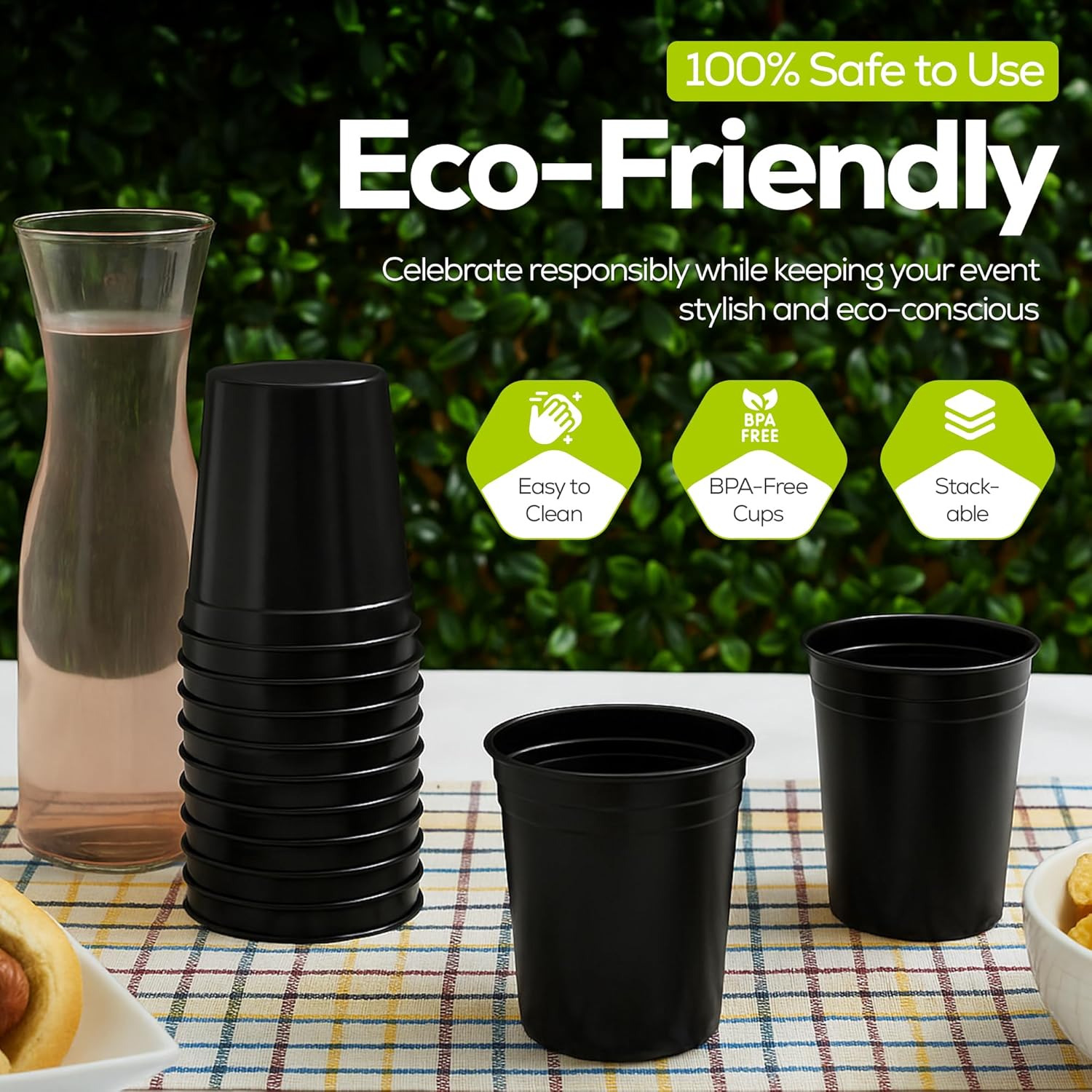 Customizable 16oz Black Stadium 50 Cups | Personalized Plastic Party Cups - Reusable BlackPlastic Cups for Parties, Fall Events & Themed Decorations-